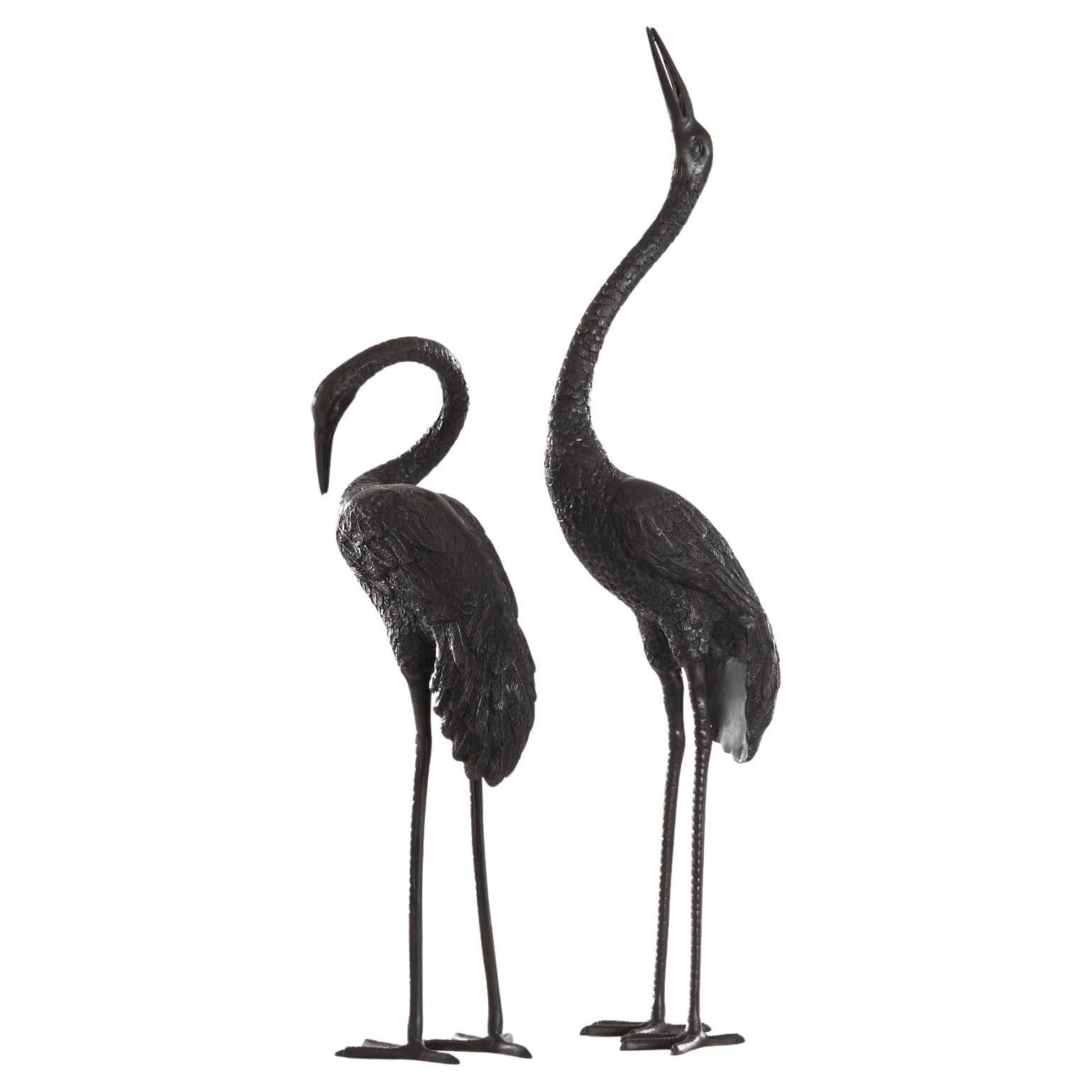 Large Pair of Life Size Herons in Bronze 1970s