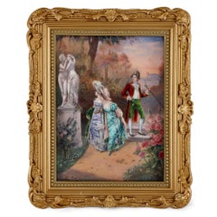 Large Pair of Limoges Enamel Plaques in Giltwood Frames