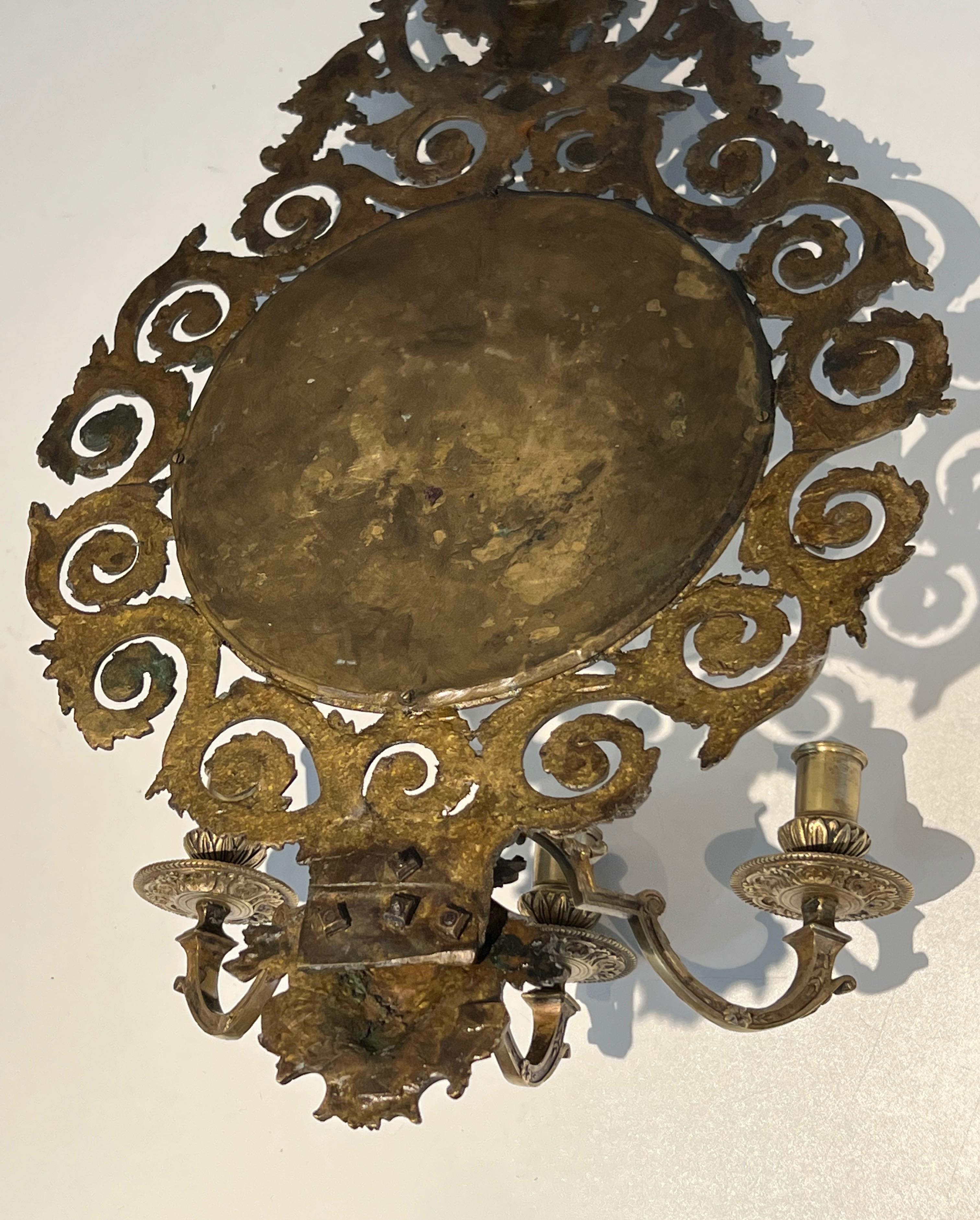 Large Pair of Louis the 14th Style Bronze and Mirror Wall Lights For Sale 9