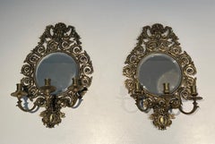 Large Pair of Louis the 14th Style Bronze and Mirror Wall Lights