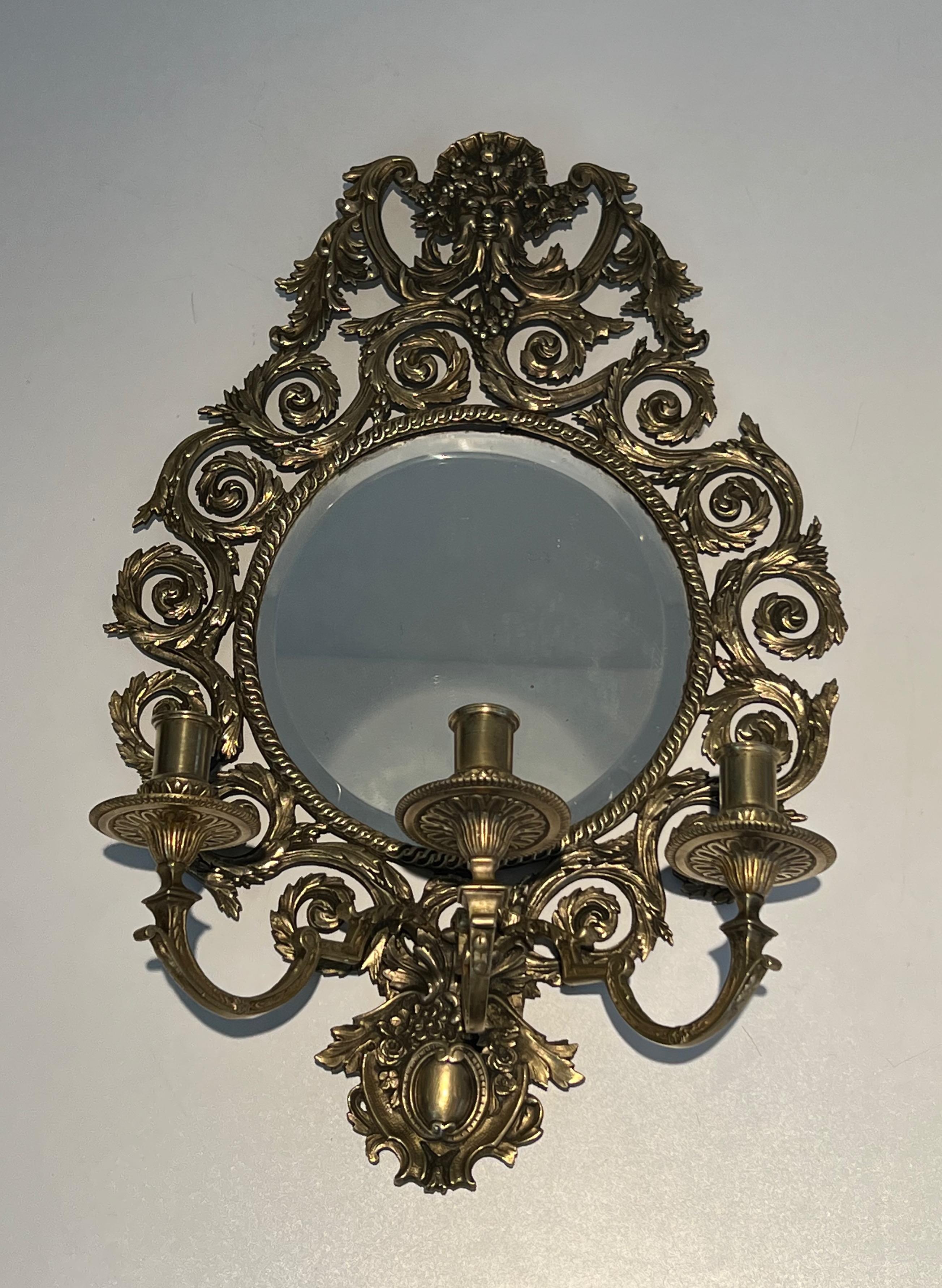 Large Pair of Louis the 14th Style Bronze and Mirror Wall Lights In Good Condition For Sale In Marcq-en-Barœul, Hauts-de-France
