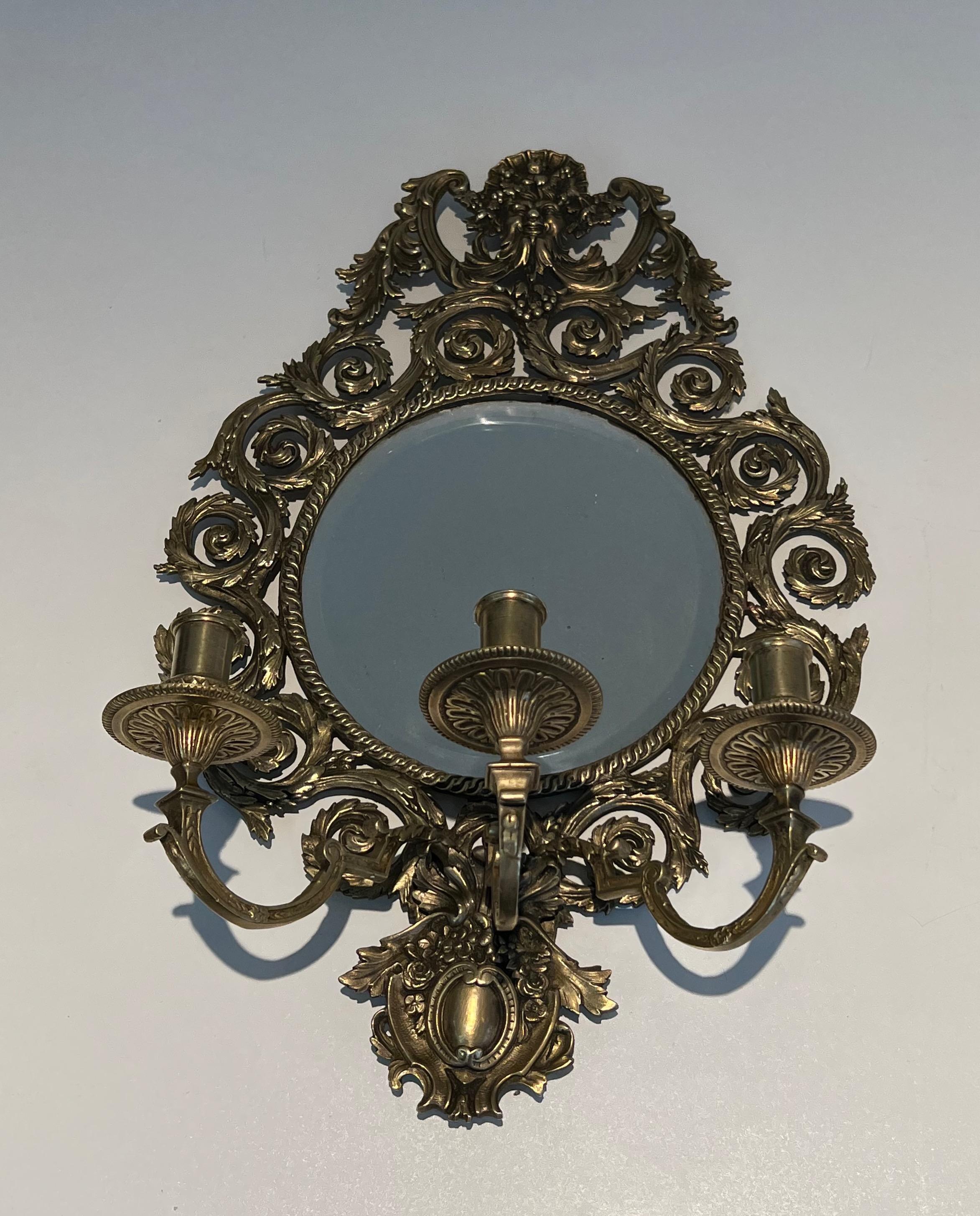 Late 19th Century Large Pair of Louis the 14th Style Bronze and Mirror Wall Lights For Sale
