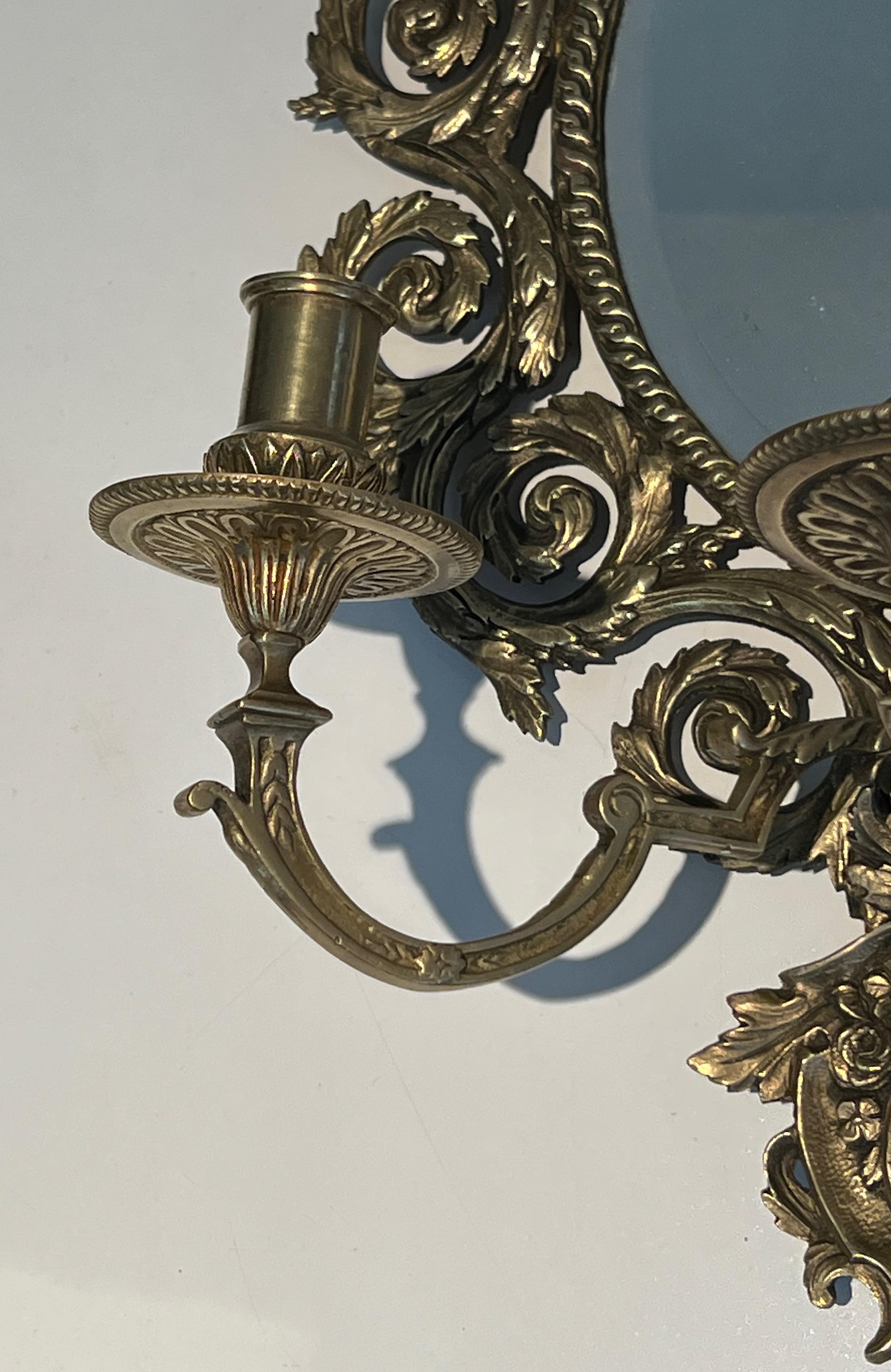 Large Pair of Louis the 14th Style Bronze and Mirror Wall Lights For Sale 3