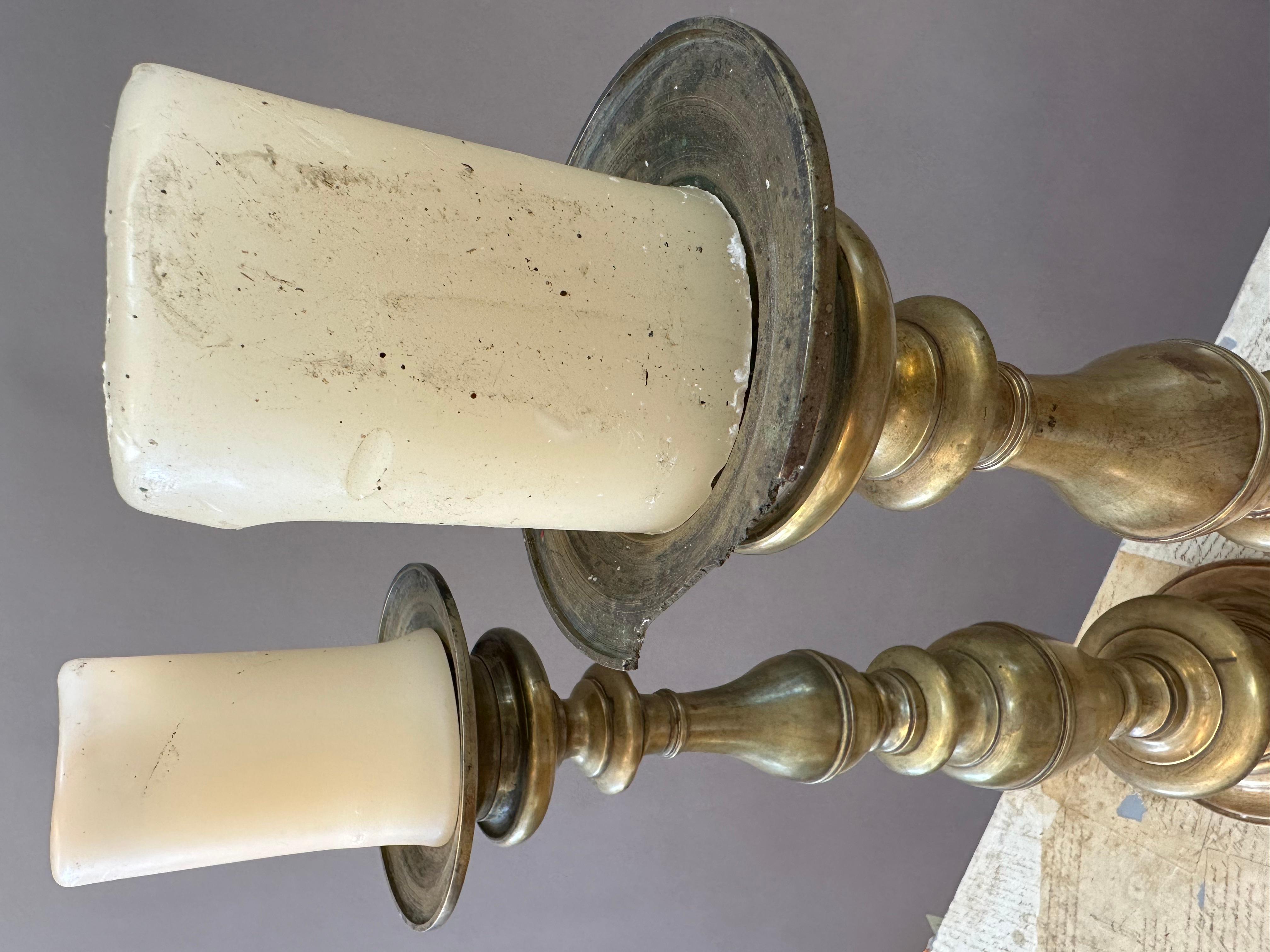 Large Pair of Louis XIV Bronze Candlesticks In Fair Condition For Sale In Middleburg, VA
