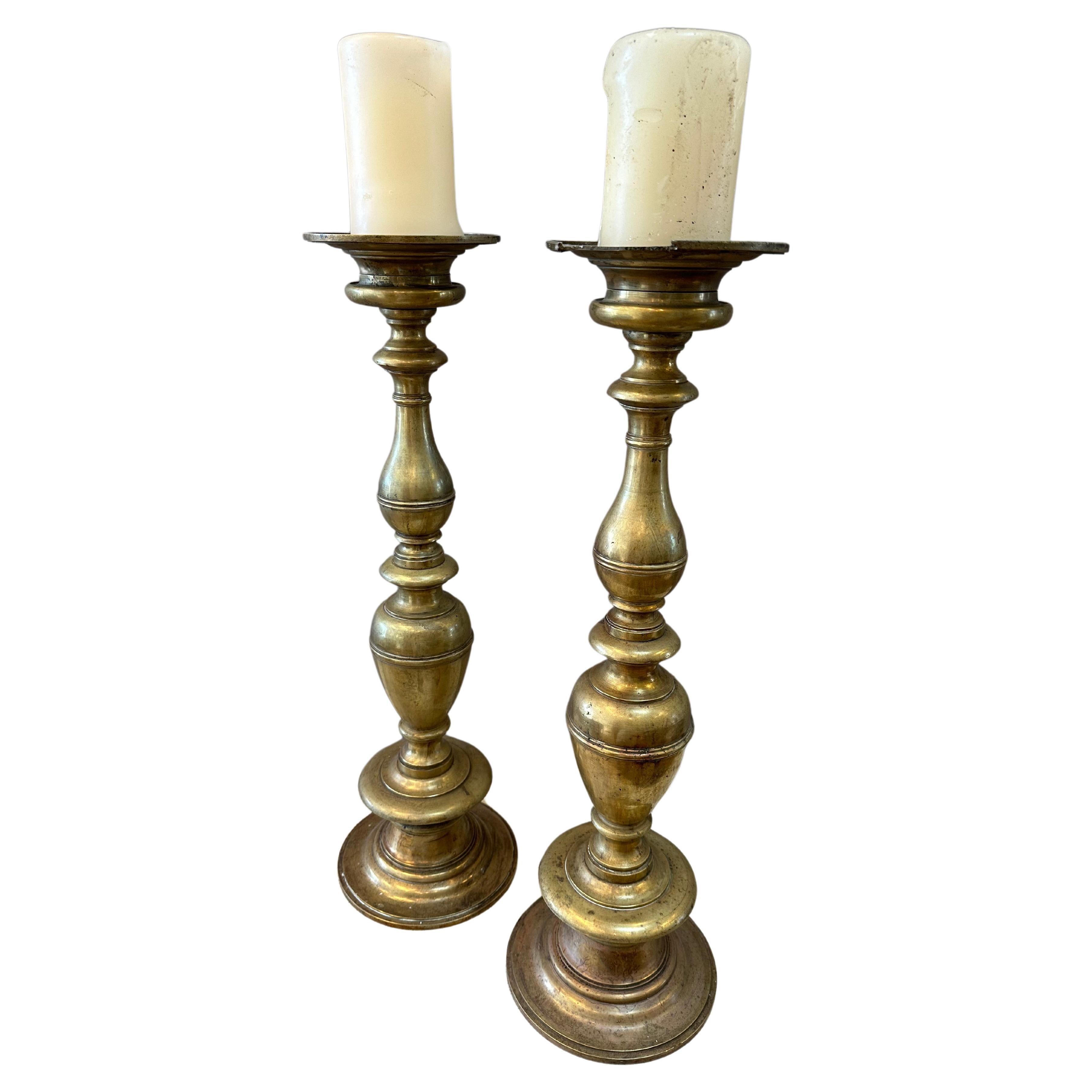 Large Pair of Louis XIV Bronze Candlesticks For Sale