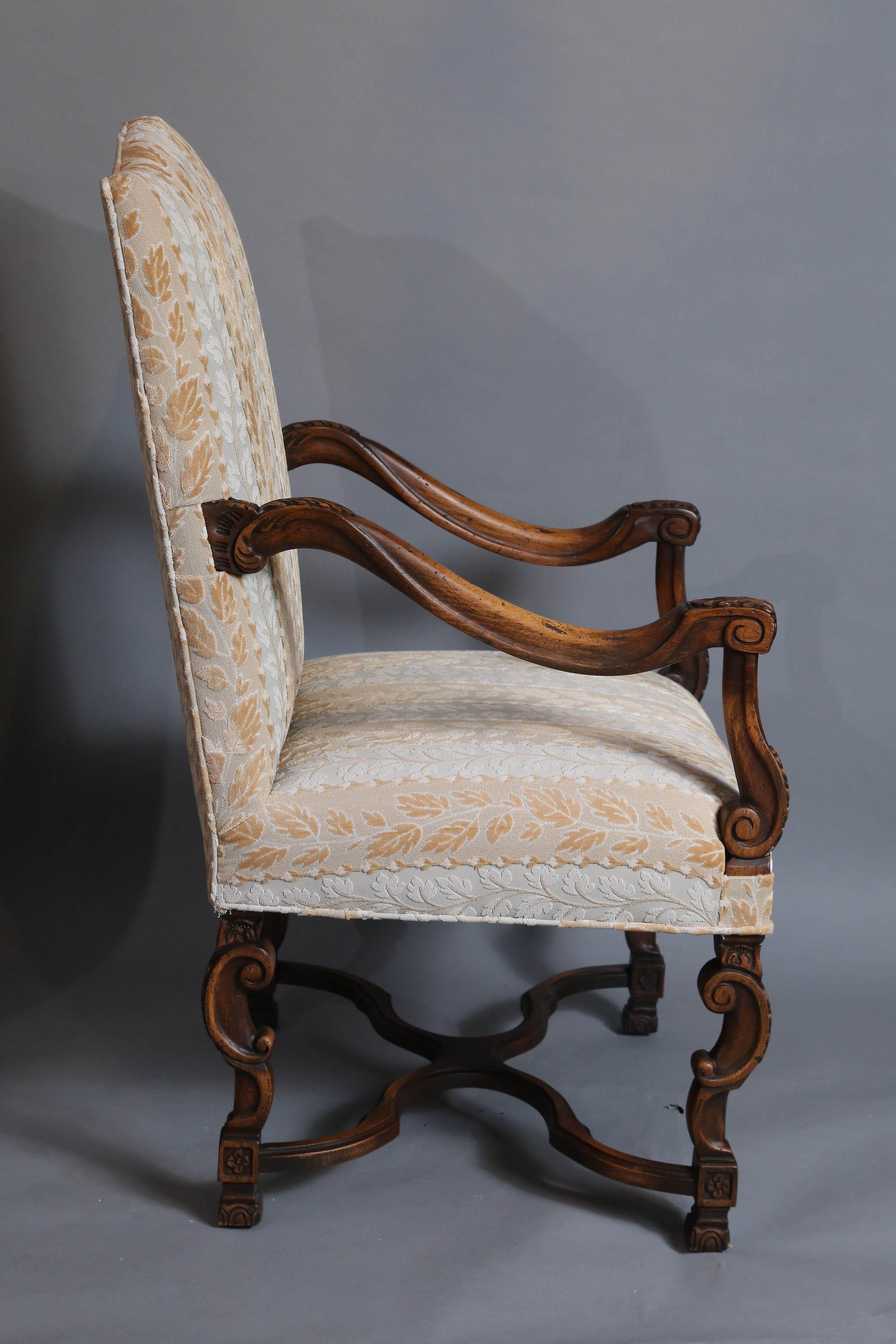 20th Century Large Pair of Louis XIV-Style High-Back Armchairs For Sale