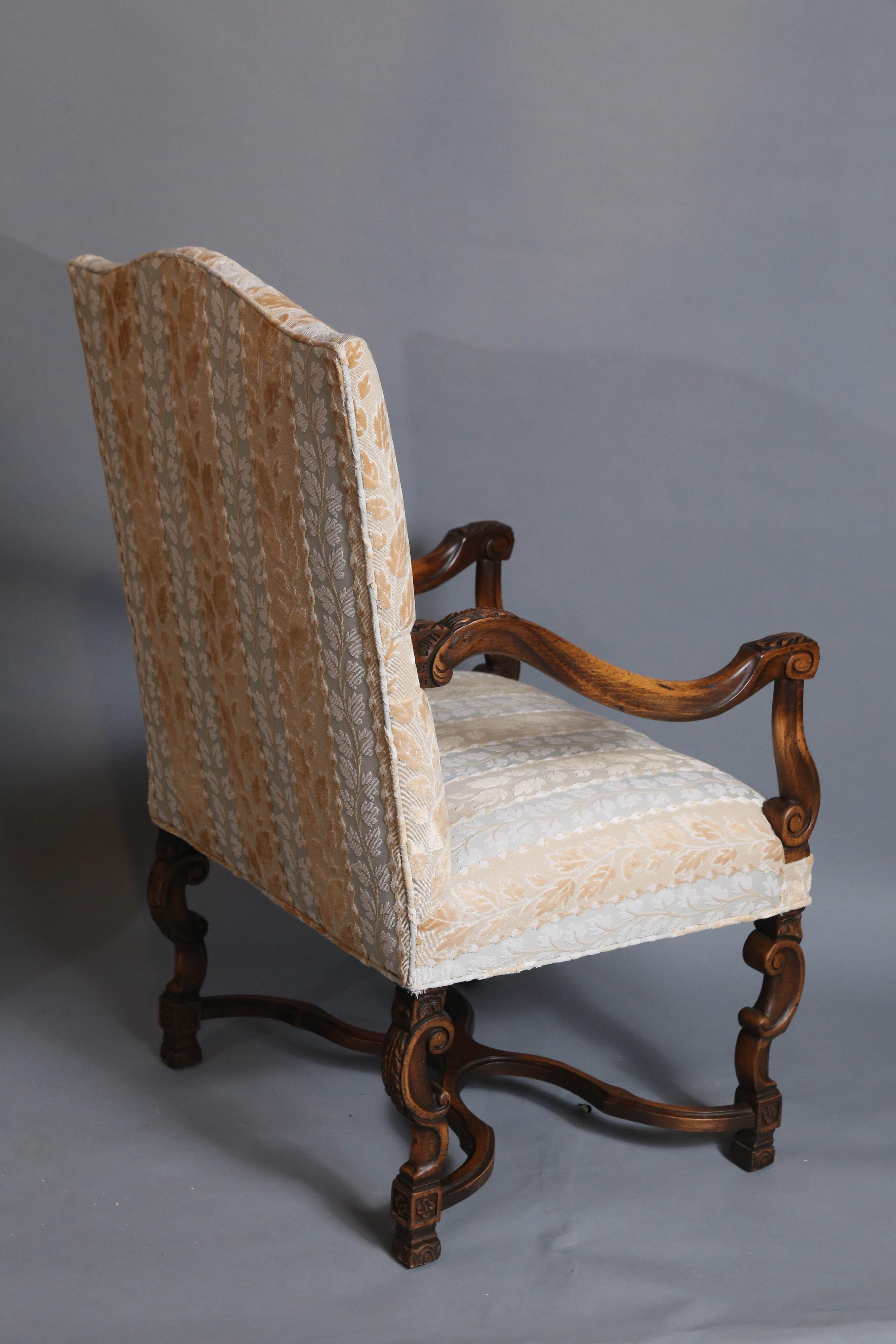 Fruitwood Large Pair of Louis XIV-Style High-Back Armchairs For Sale