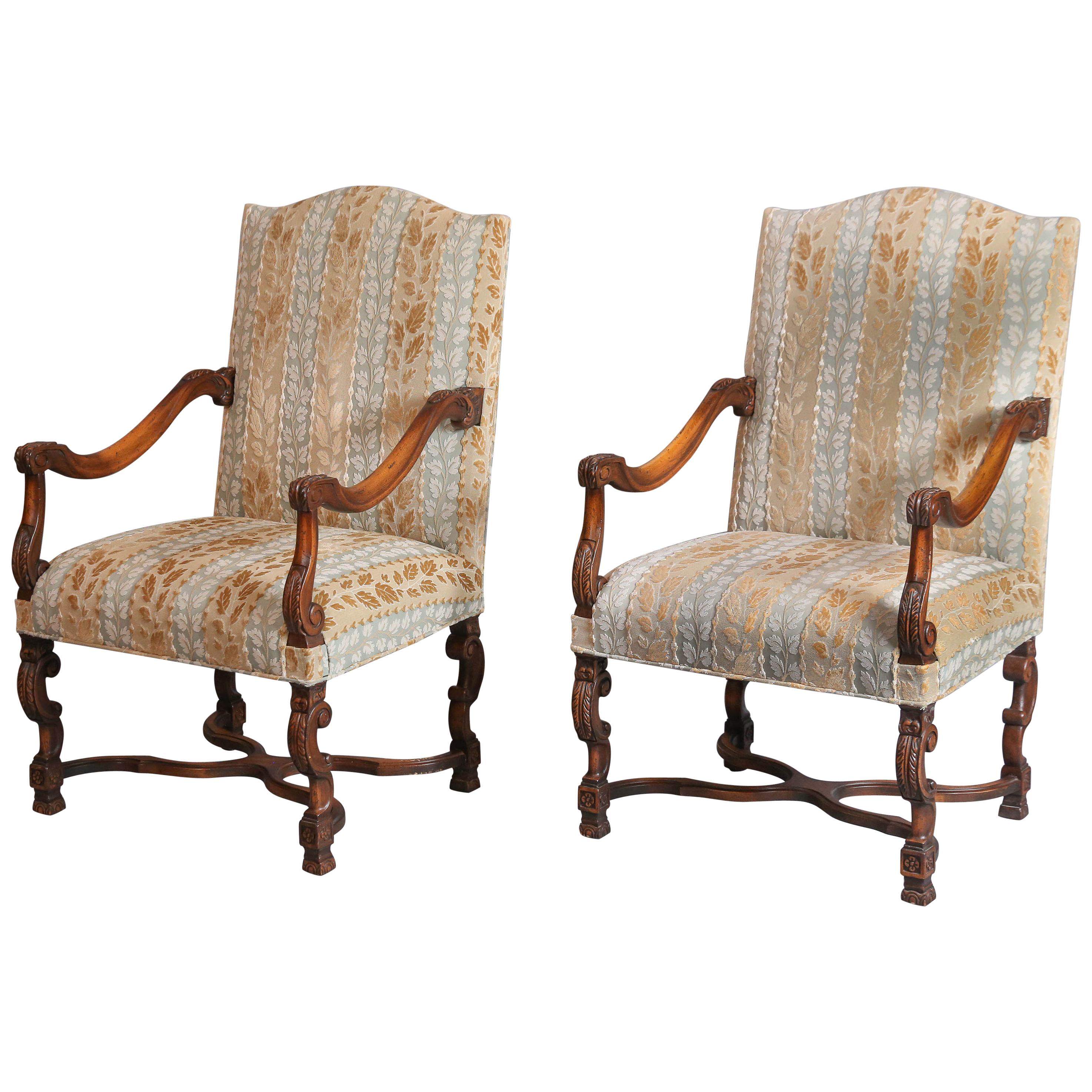 Large Pair of Louis XIV-Style High-Back Armchairs For Sale