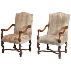 Large Pair of Louis XIV-Style High-Back Armchairs