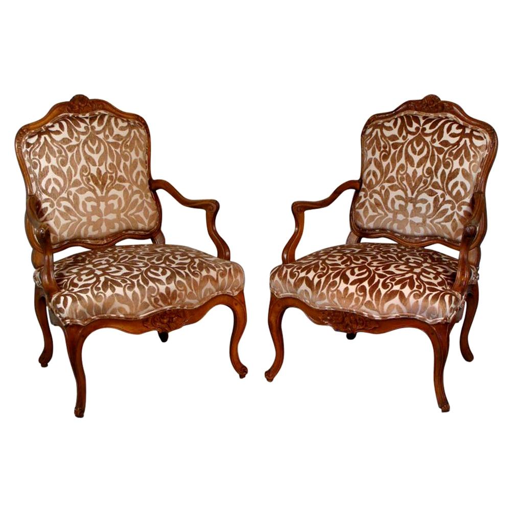 Large Pair of Louis XV Period Carved Walnut Armchairs For Sale