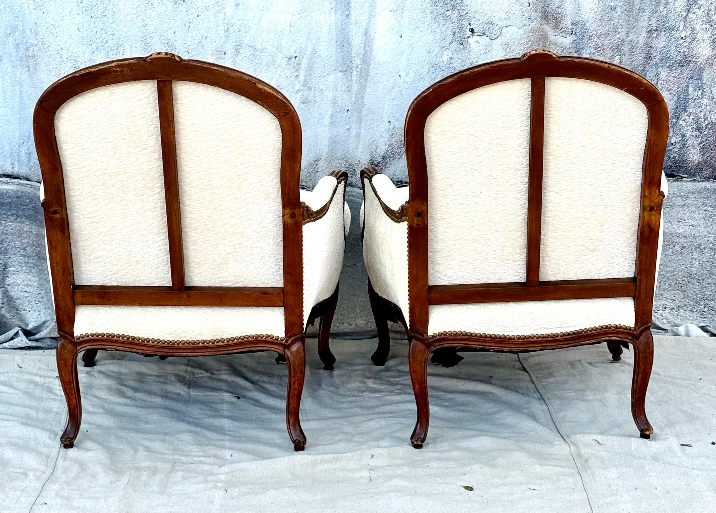Large Pair of Louis XV Style Carved Beechwood Bergere Chairs For Sale 2