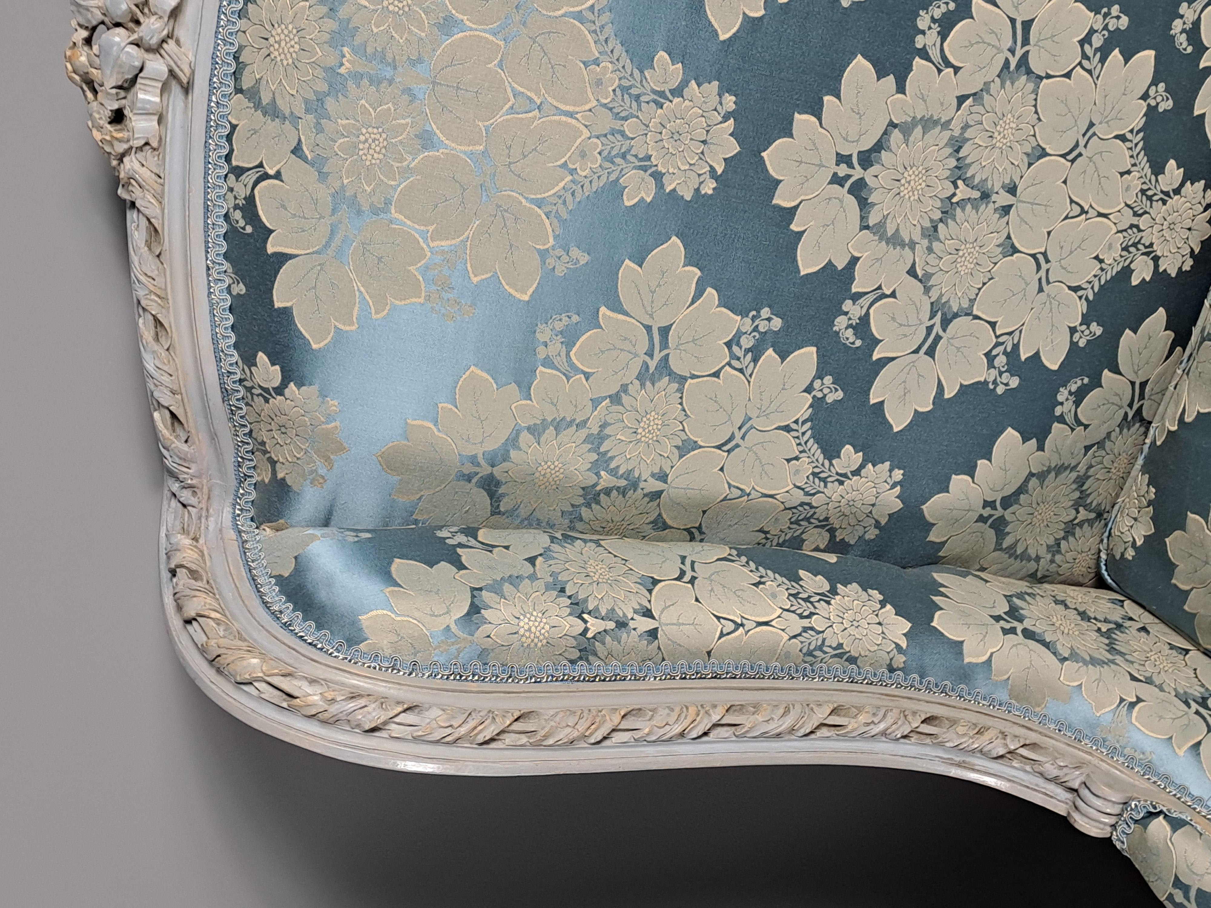 Large Pair Of Louis XVI Style Lacquered Wood Wing Chairs in vendita 5