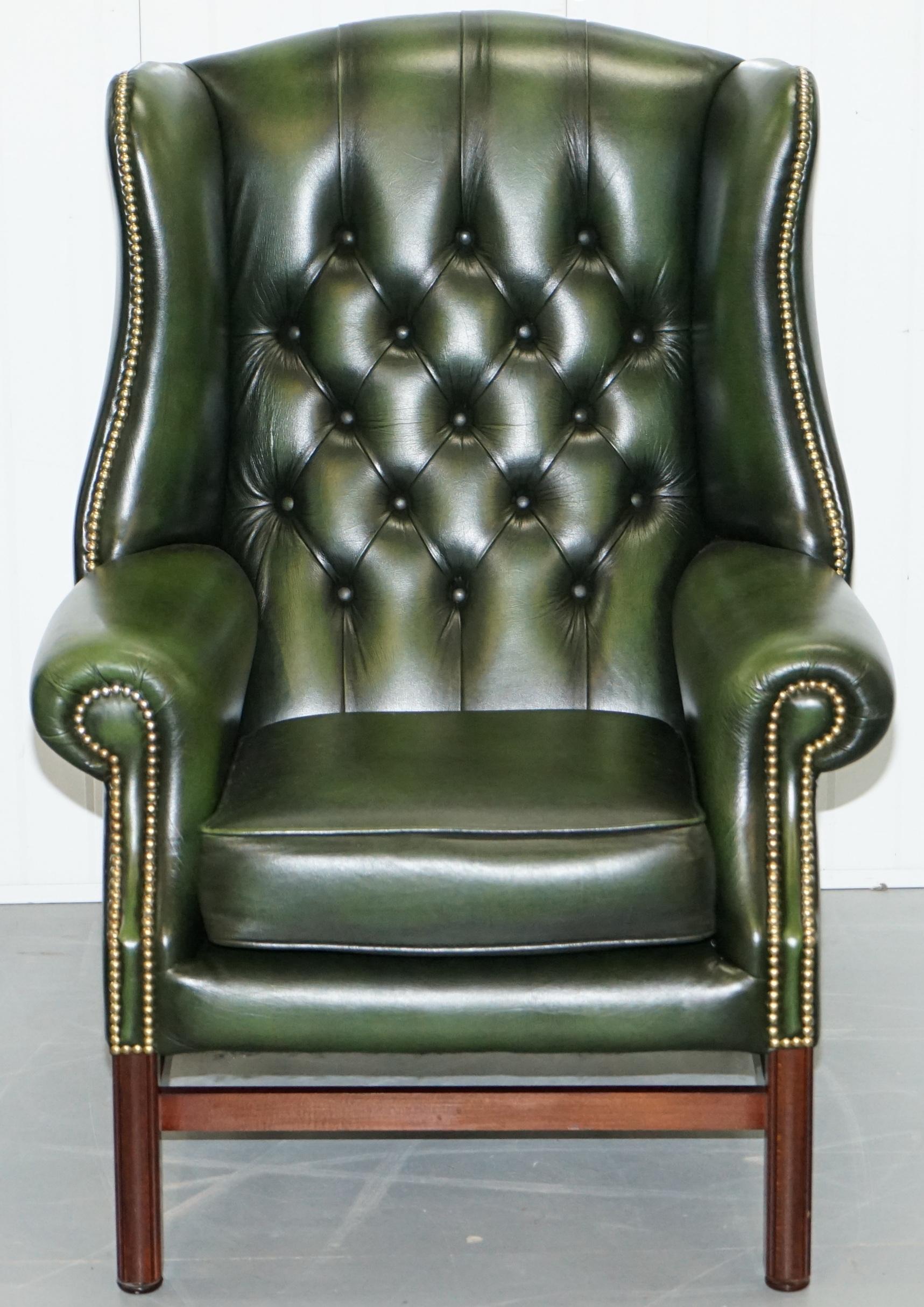 green leather chesterfield wingback chair