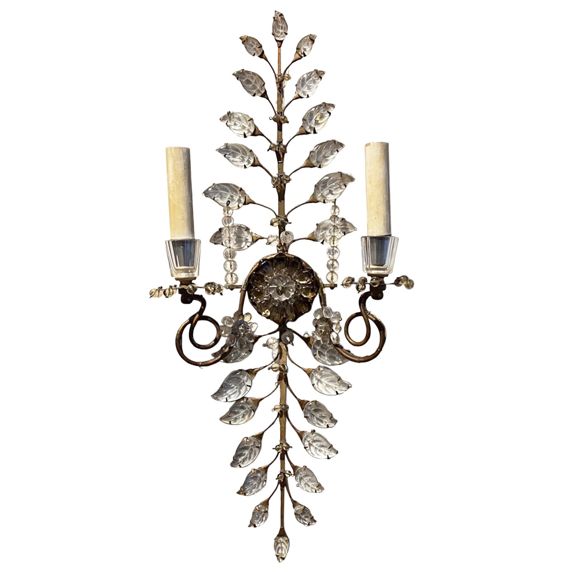 Art Nouveau Large Pair of Maison Baguès Style Wall Sconces With Flowers and Leaves