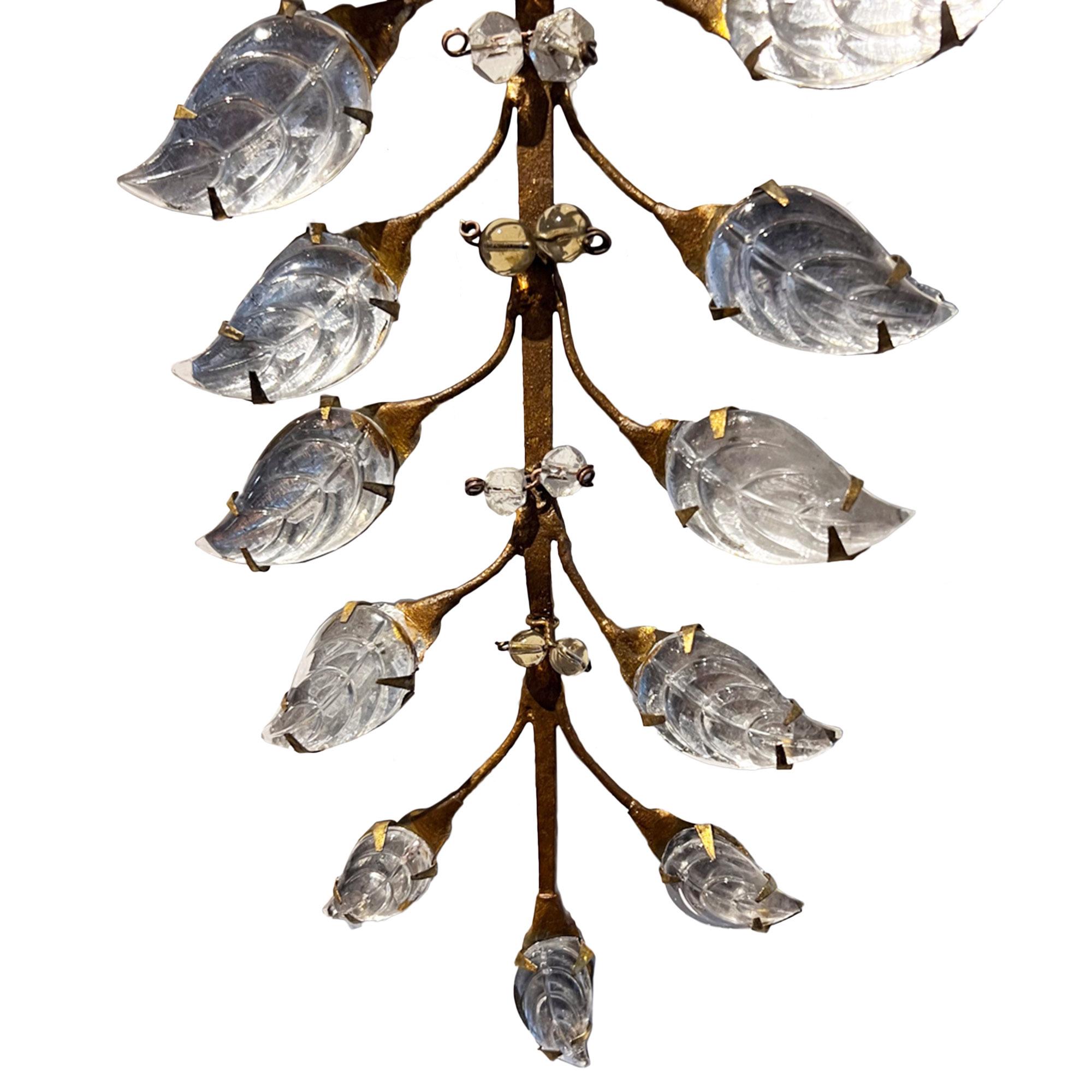 Hand-Crafted Large Pair of Maison Baguès Style Wall Sconces With Flowers and Leaves