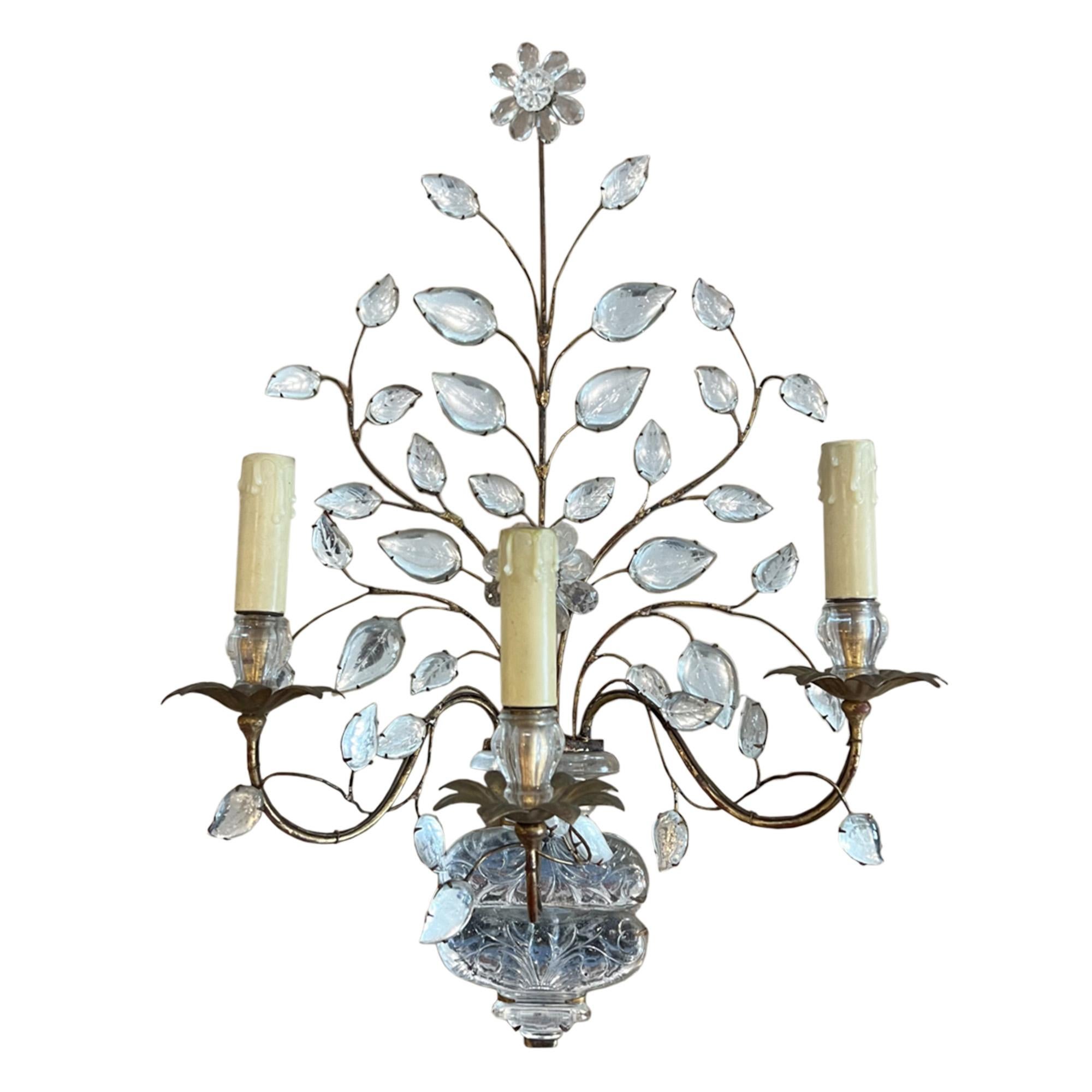 Hand-Crafted Large Pair of Maison Baguès Wall Sconces With Urns and Flowers