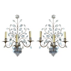 Large Pair of Maison Baguès Wall Sconces With Urns and Flowers