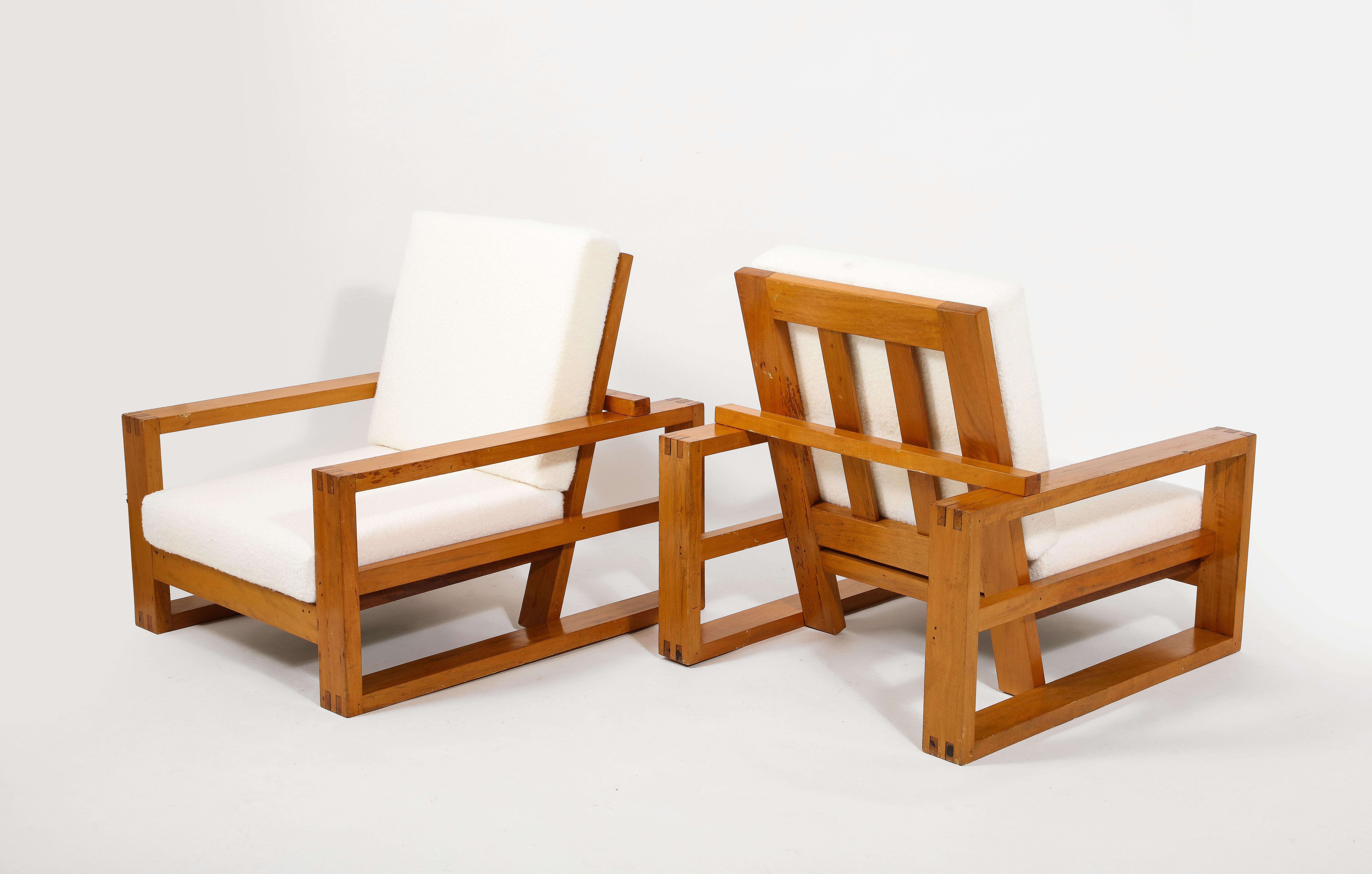 Pine Maison Regain Large Pair of Lounge Chairs, France 1960's For Sale