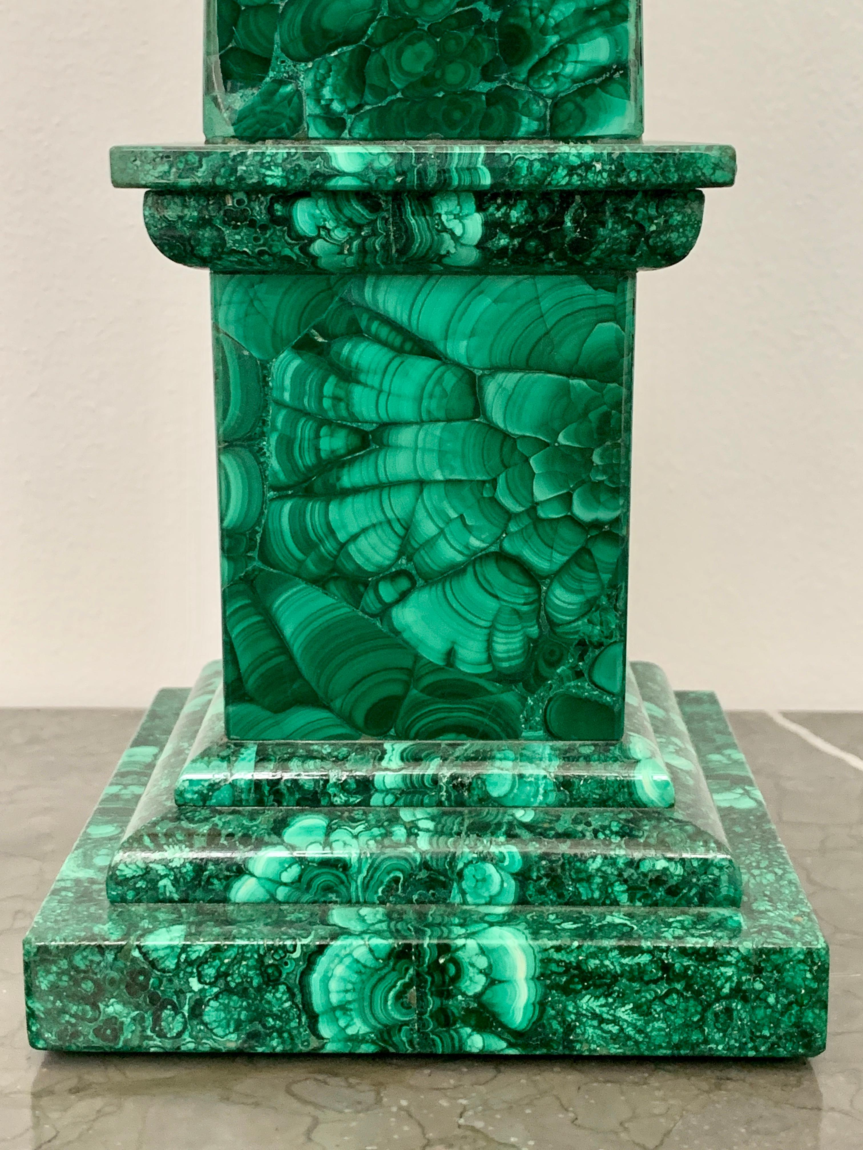 Large pair of beautifully figured Malachite Obelisks. (This pair was acquired by the previous owner in the early 1990s for € 16.000,--).