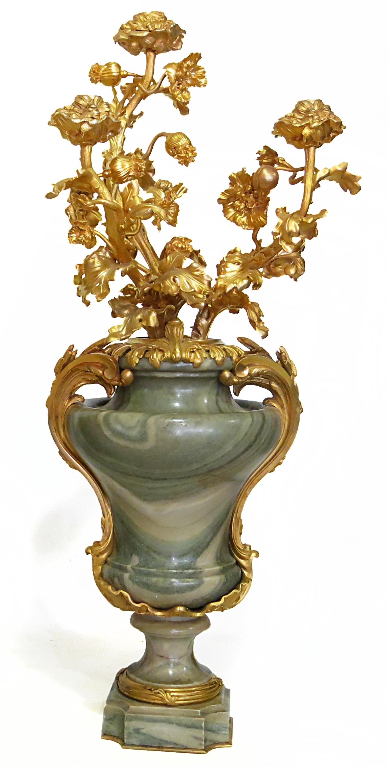 French Large Pair of Marble Mounted Bronze Vases, Maison Millet in Paris For Sale