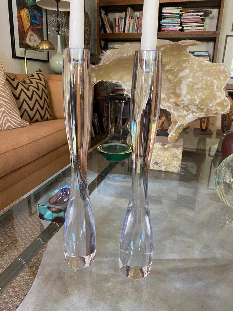 Modern Large Pair of Marcel Crystal Candlesticks by Timo Sarpaneva for Littala For Sale