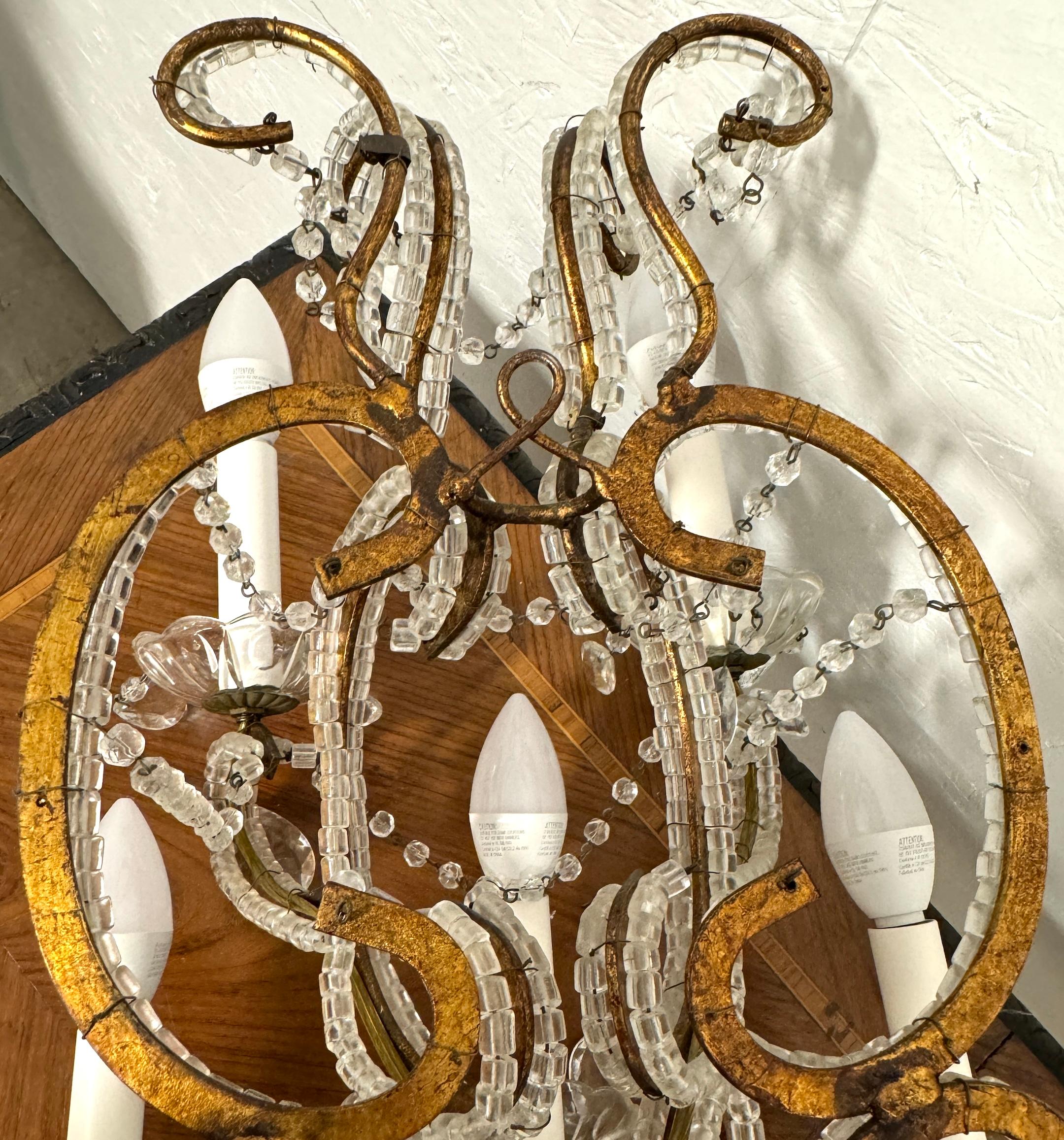 Grande paire d'appliques murales à 7 lumières en cristal de style Marie-Thérèse, Italie, vers 1950 en vente 2