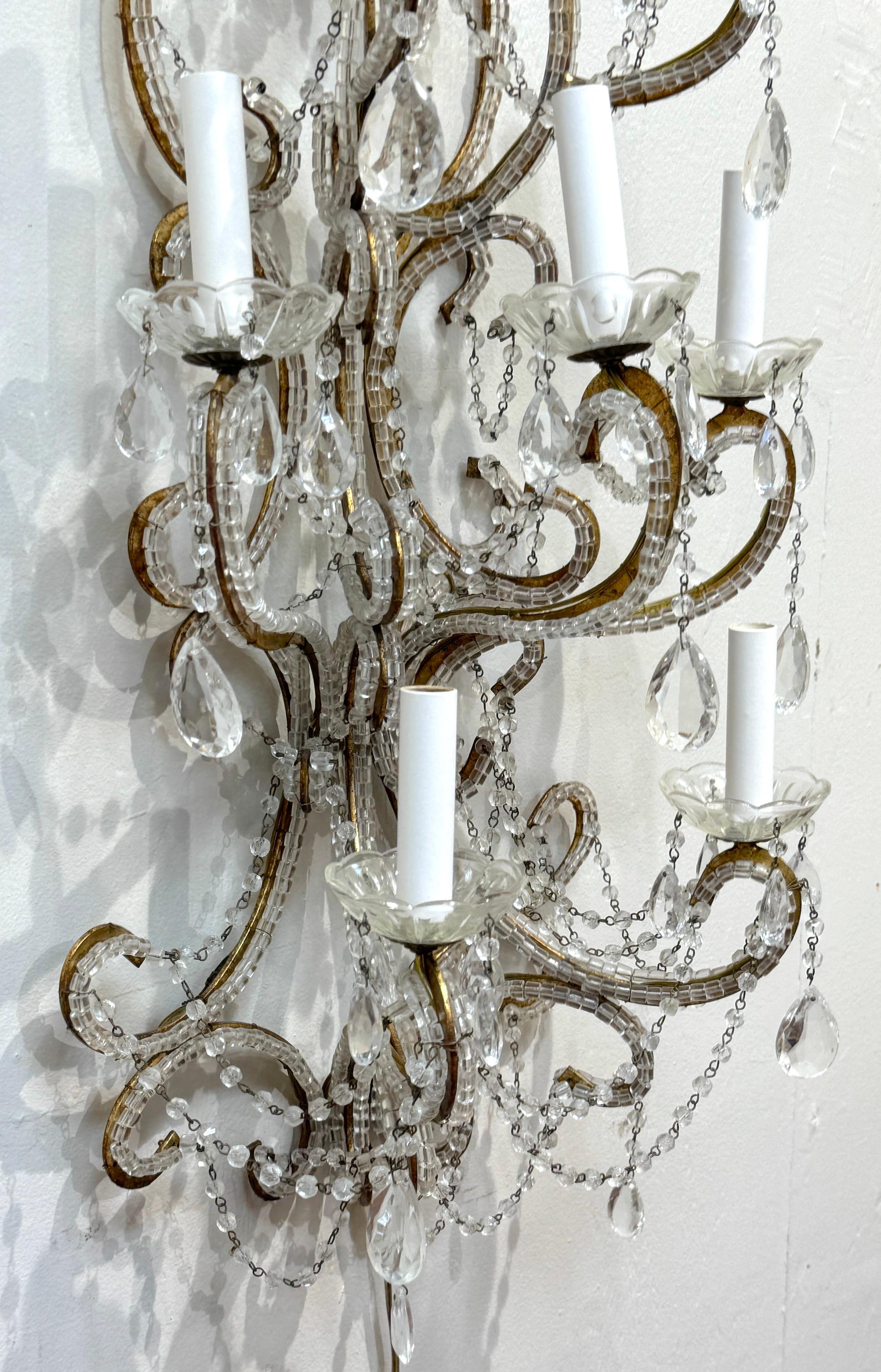Grande paire d'appliques murales à 7 lumières en cristal de style Marie-Thérèse, Italie, vers 1950 en vente 8