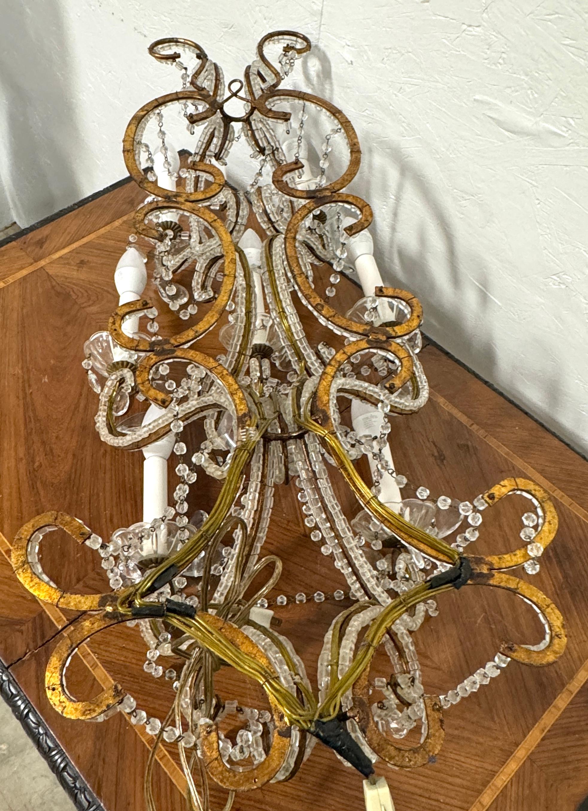 Grande paire d'appliques murales à 7 lumières en cristal de style Marie-Thérèse, Italie, vers 1950 en vente 1