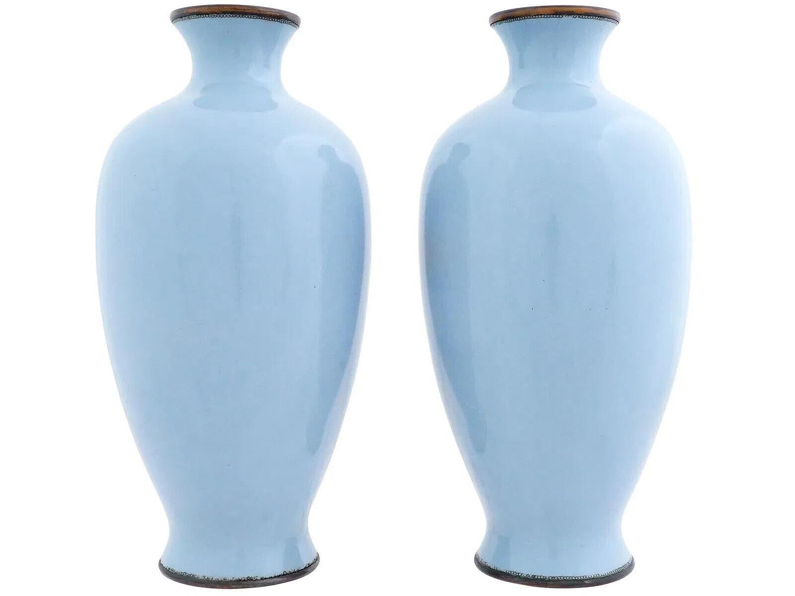 Large Pair Of Meiji Japanese Cloisonne Enamel Wireless Vases Mt Fuji Sun Set In Good Condition For Sale In New York, NY