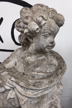 Large Pair of Mid-20th Century Cast Stone Cherubs