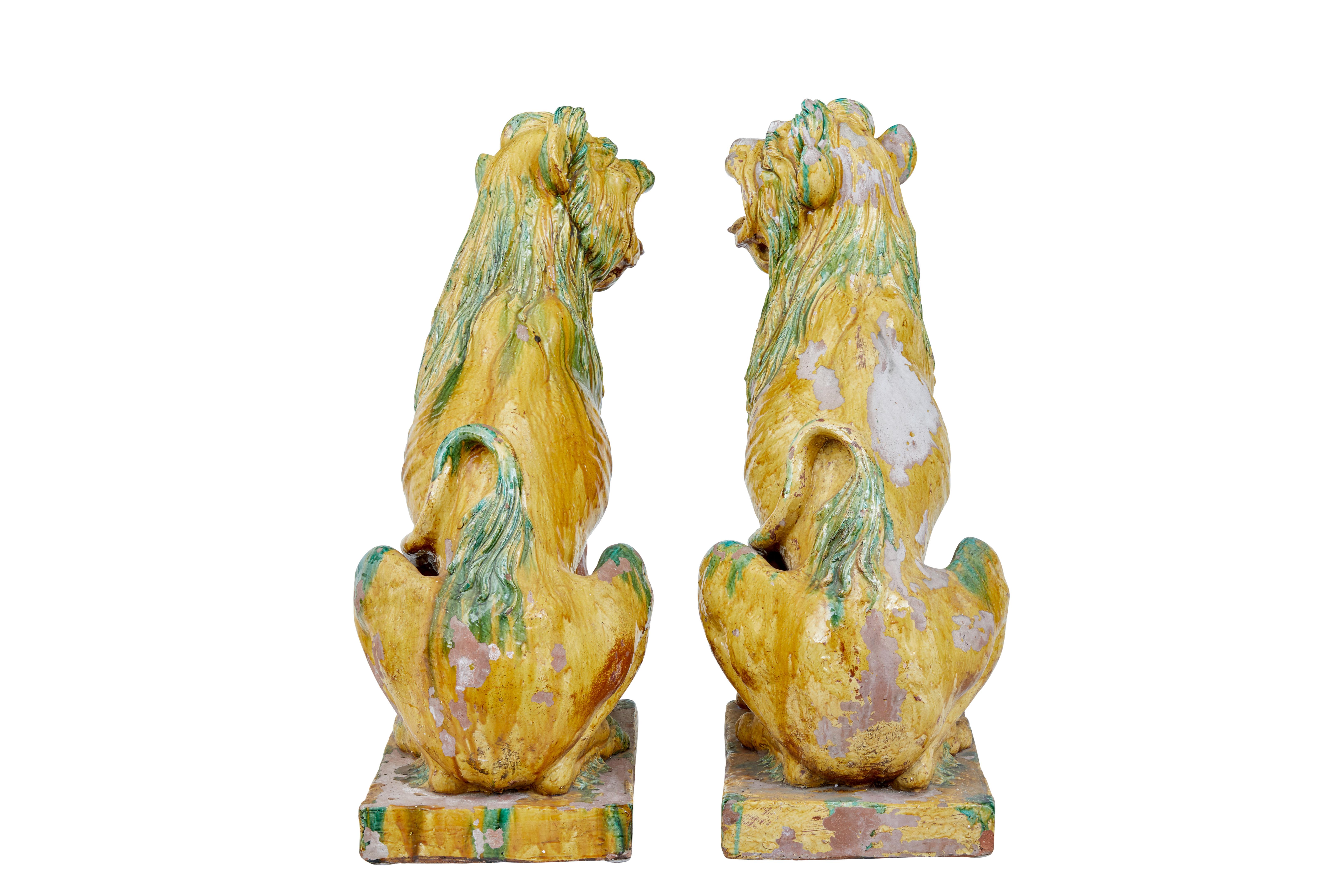 Hand-Painted Large Pair of Mid-20th Century Indonesian Salt Glazed Decoration Dogs