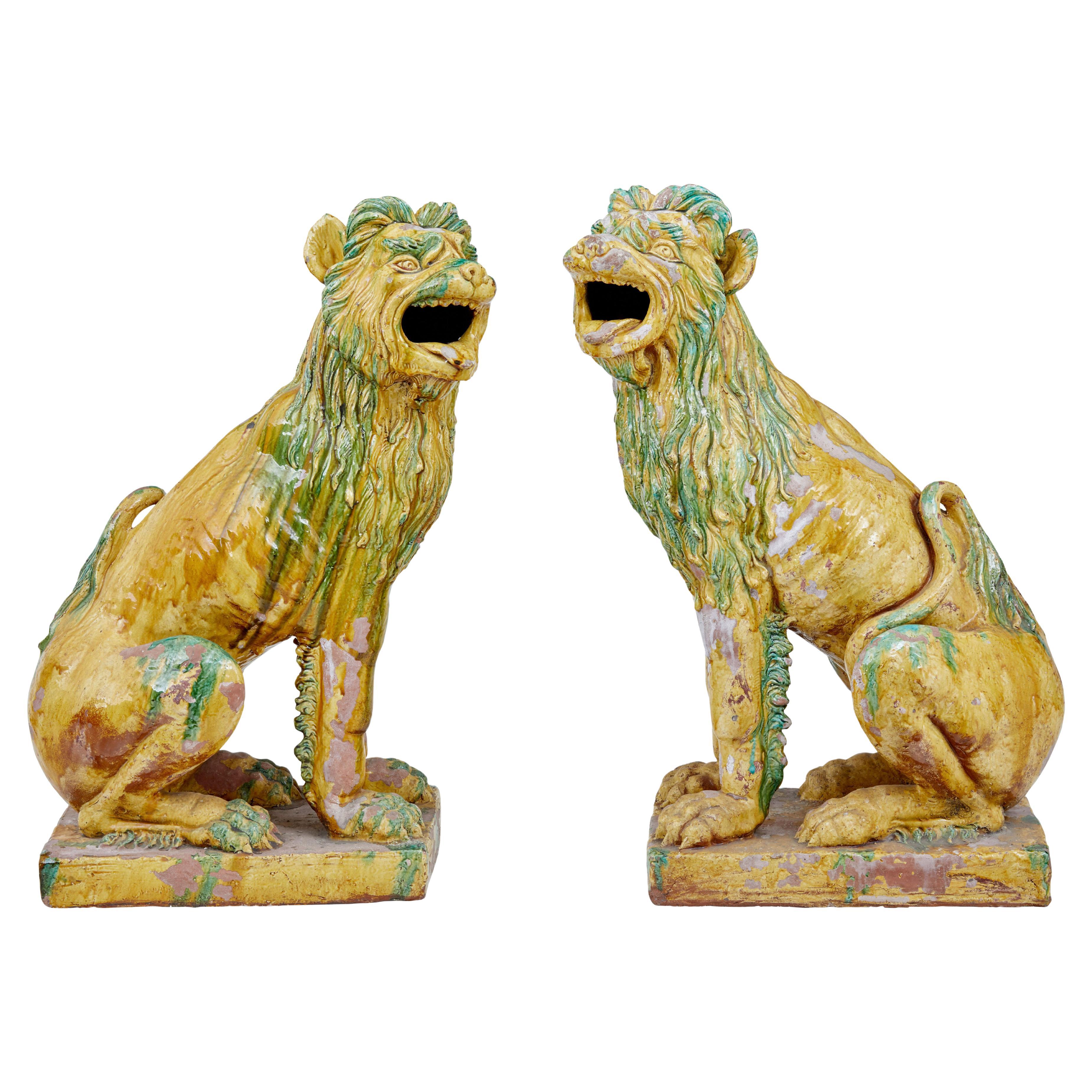 Large pair of mid 20th century Indonesian salt glazed decoration dogs For Sale