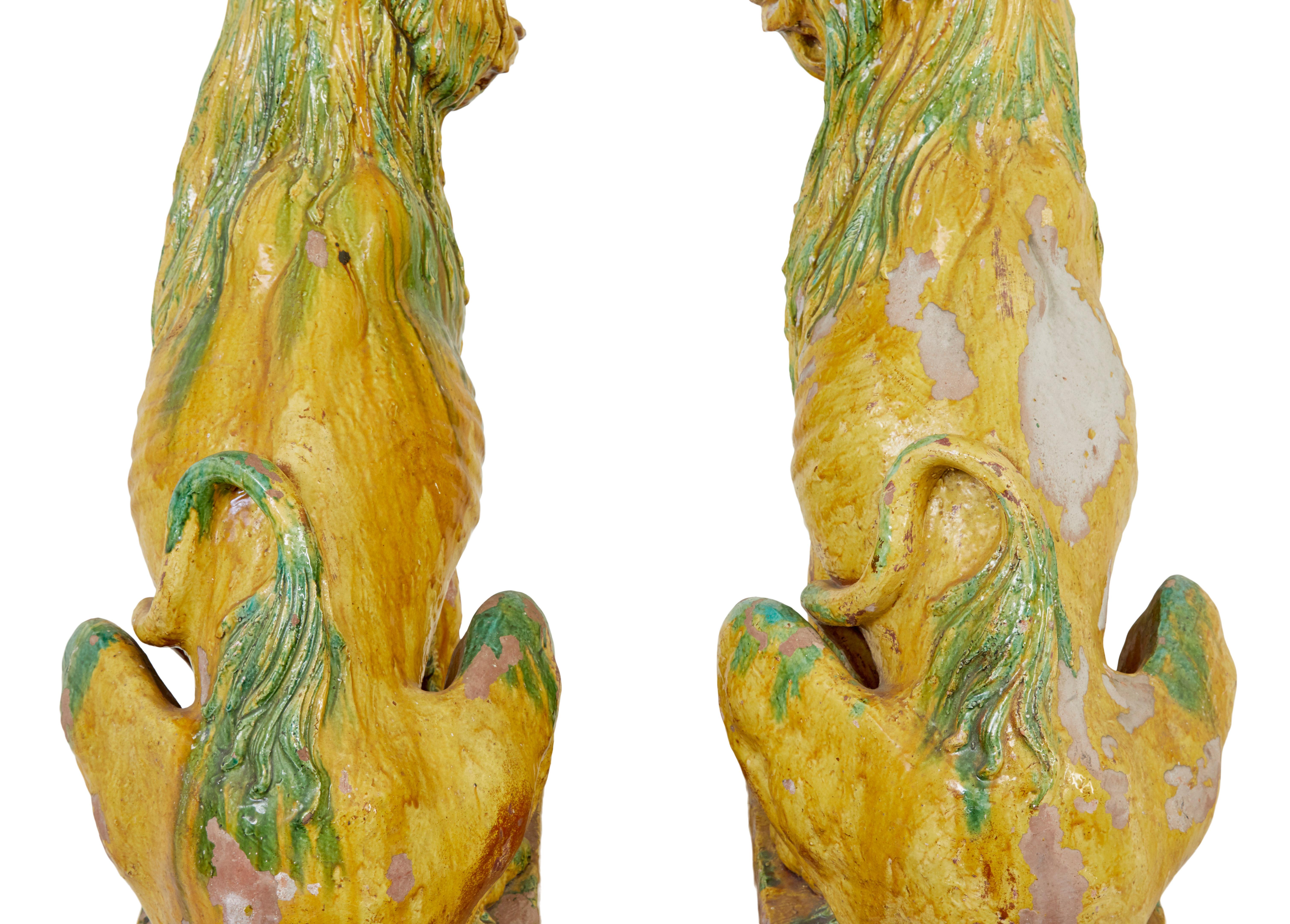 Large pair of mid 20th century Indonesian salt glazed decorative dogs In Good Condition For Sale In Debenham, Suffolk