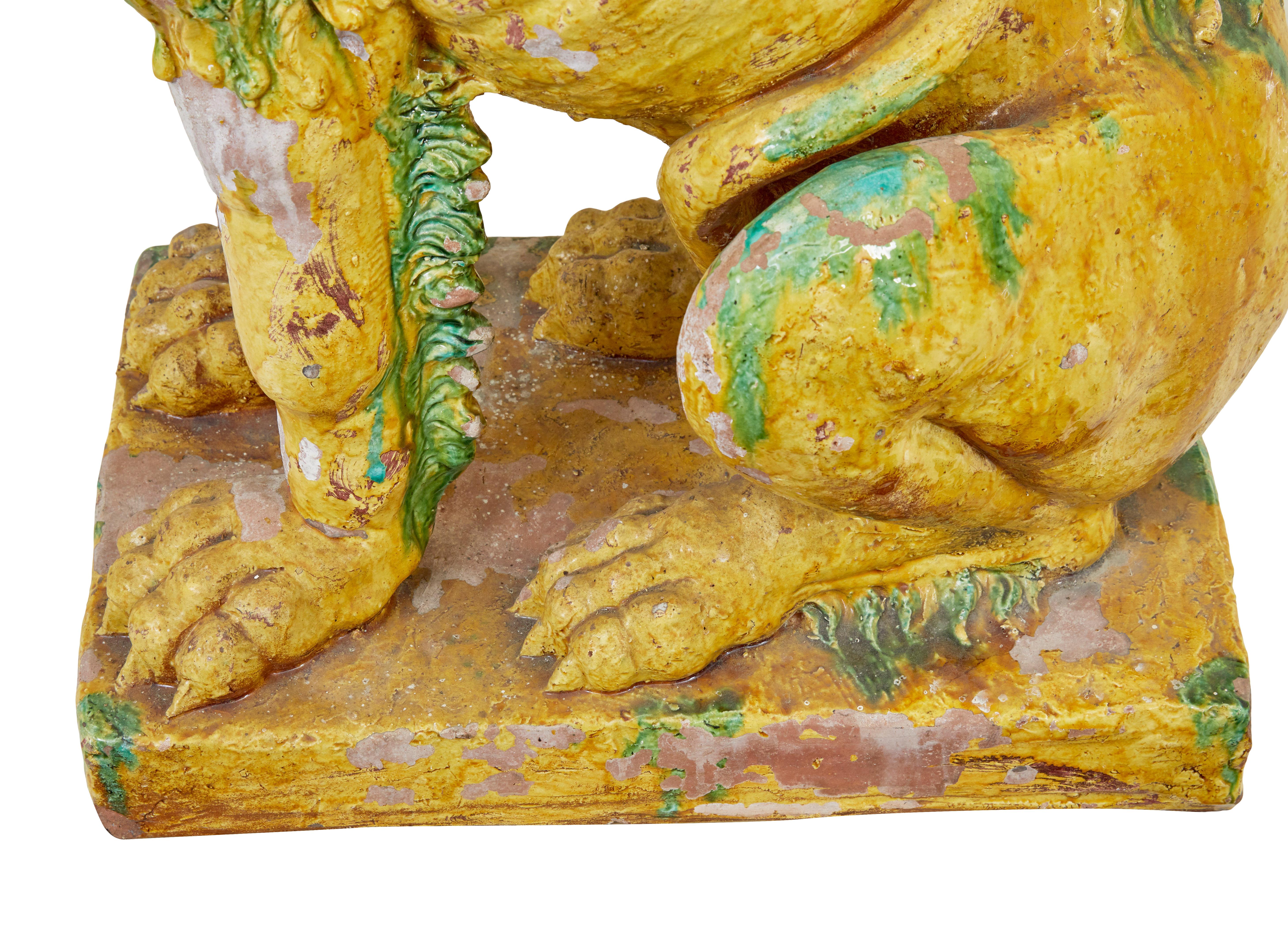 Pottery Large pair of mid 20th century Indonesian salt glazed decorative dogs For Sale