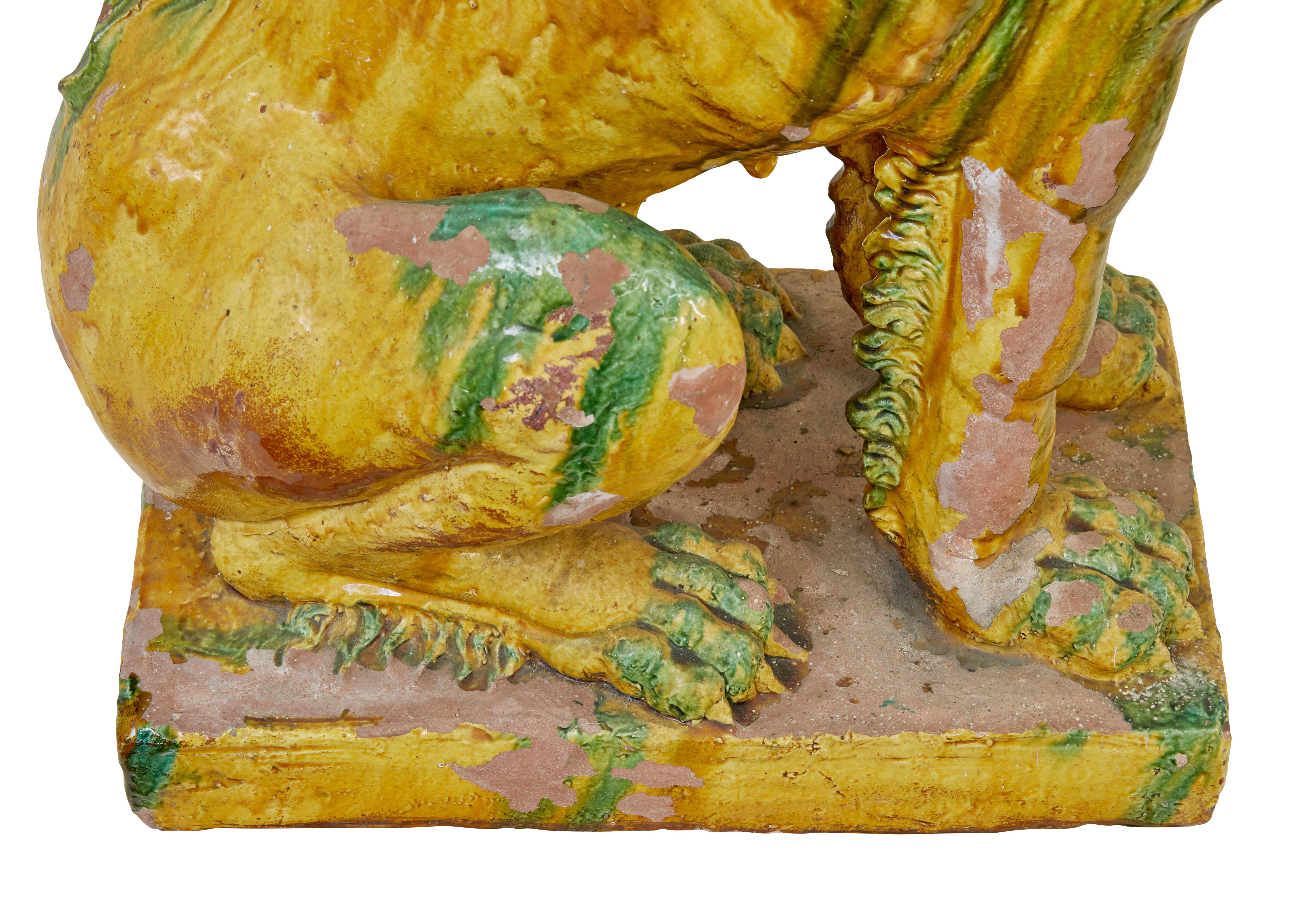 Large pair of mid 20th century Indonesian salt glazed decorative dogs For Sale 1