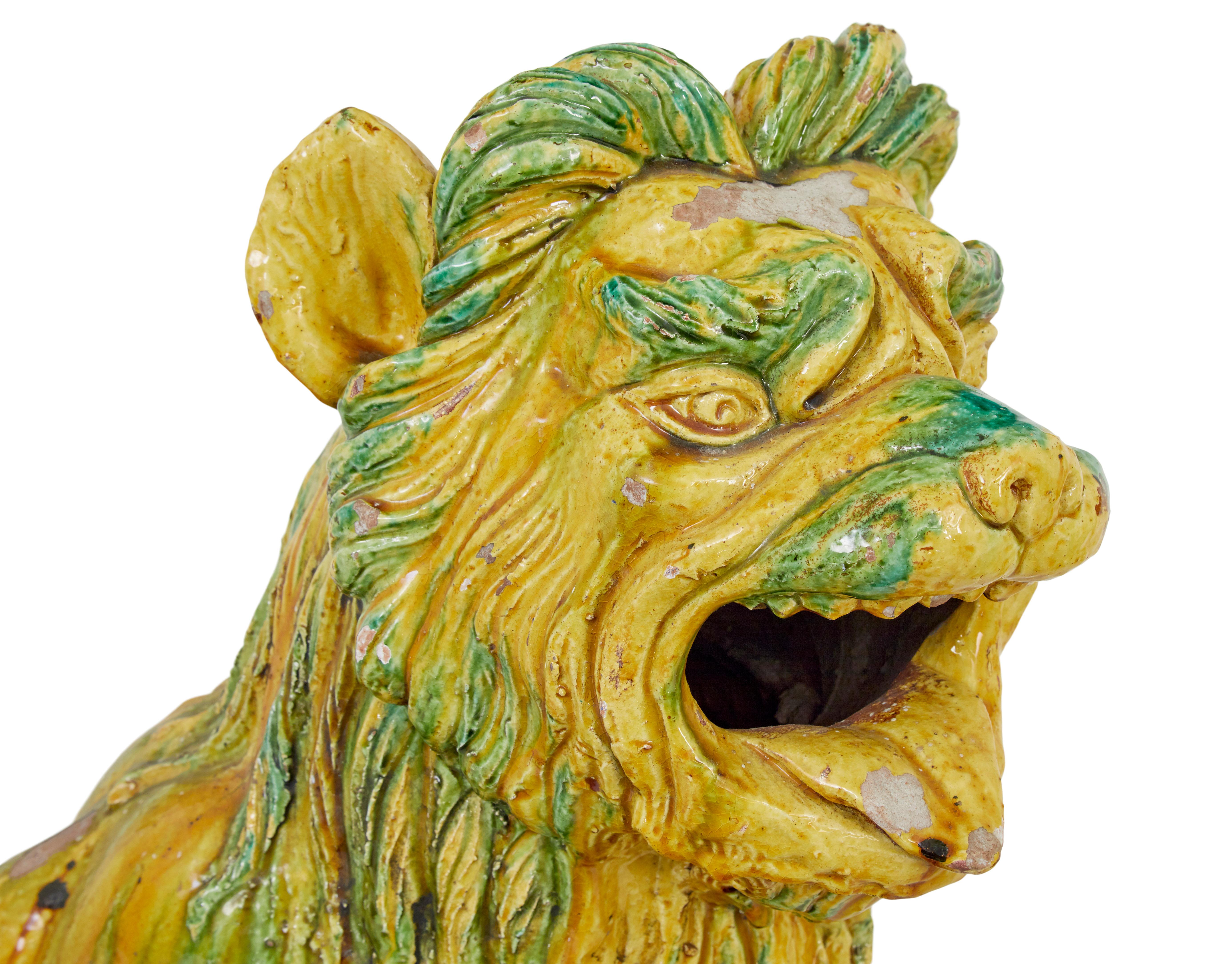 Large pair of mid 20th century Indonesian salt glazed decorative dogs For Sale 2
