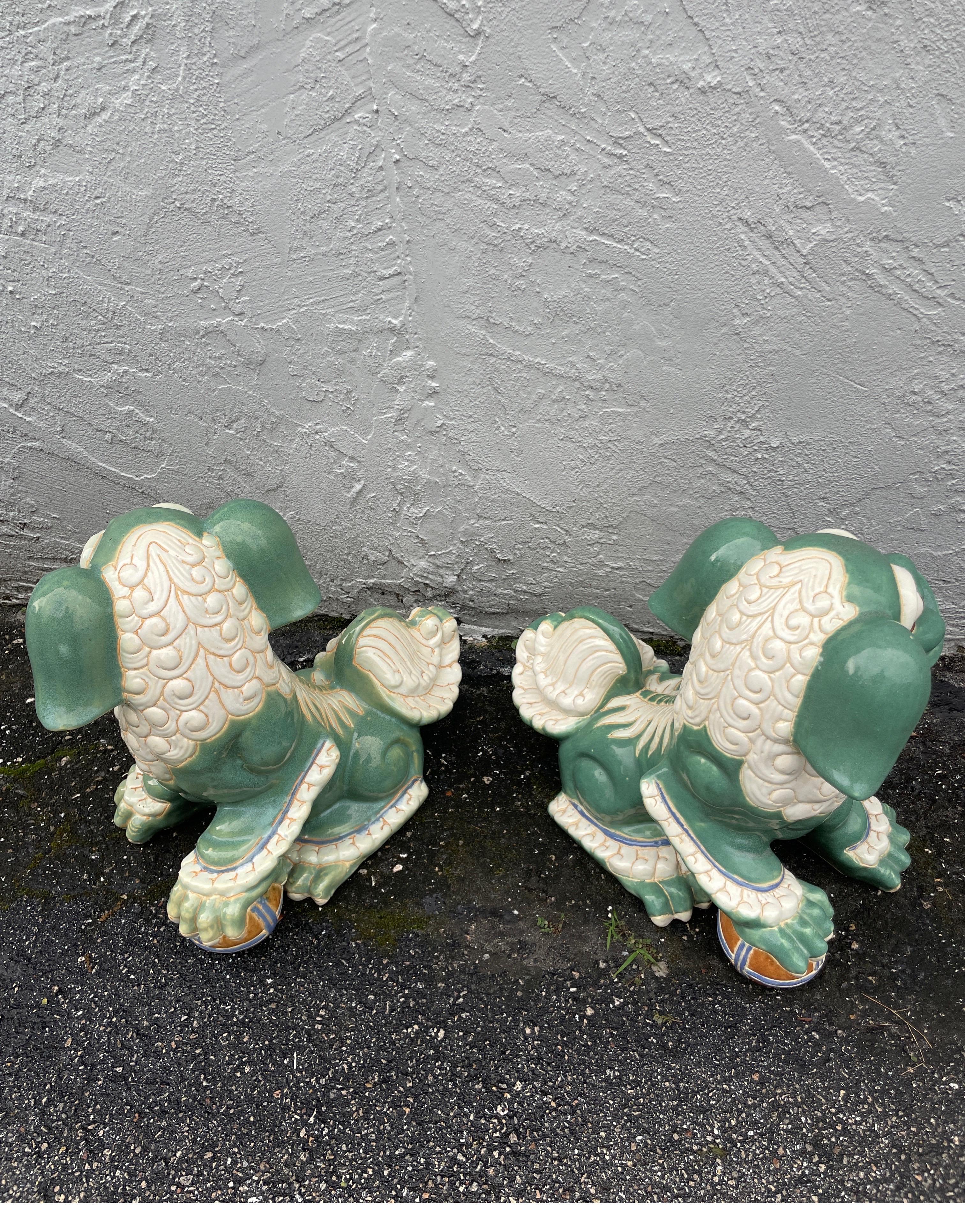 Clay Large Pair of Mid-Century Foo Dogs For Sale