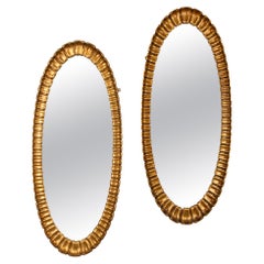 Large Pair of Mid-Century Francisco Hurtado Oval Giltwood Mirrors