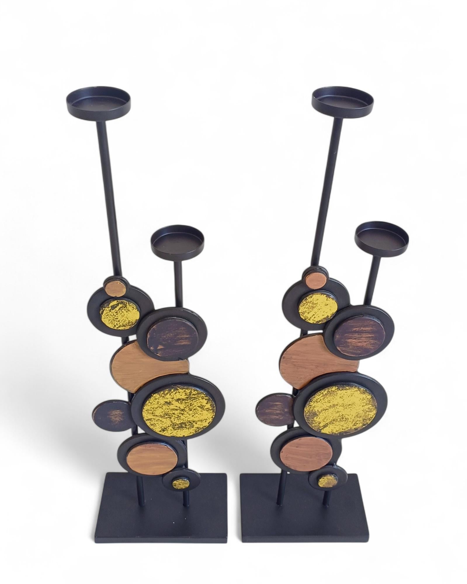 Large Pair of Mid-Century Italian Psychedelic Iron Candelabra, 1970s For Sale 4