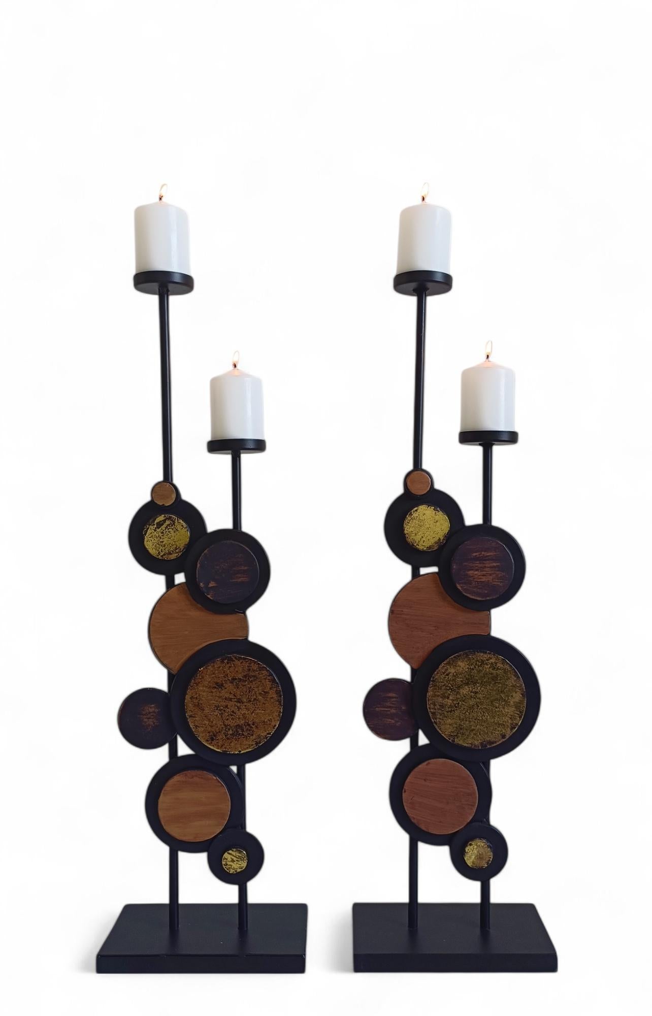 Large Pair of Mid-Century Italian Psychedelic Iron Candelabra, 1970s For Sale 6
