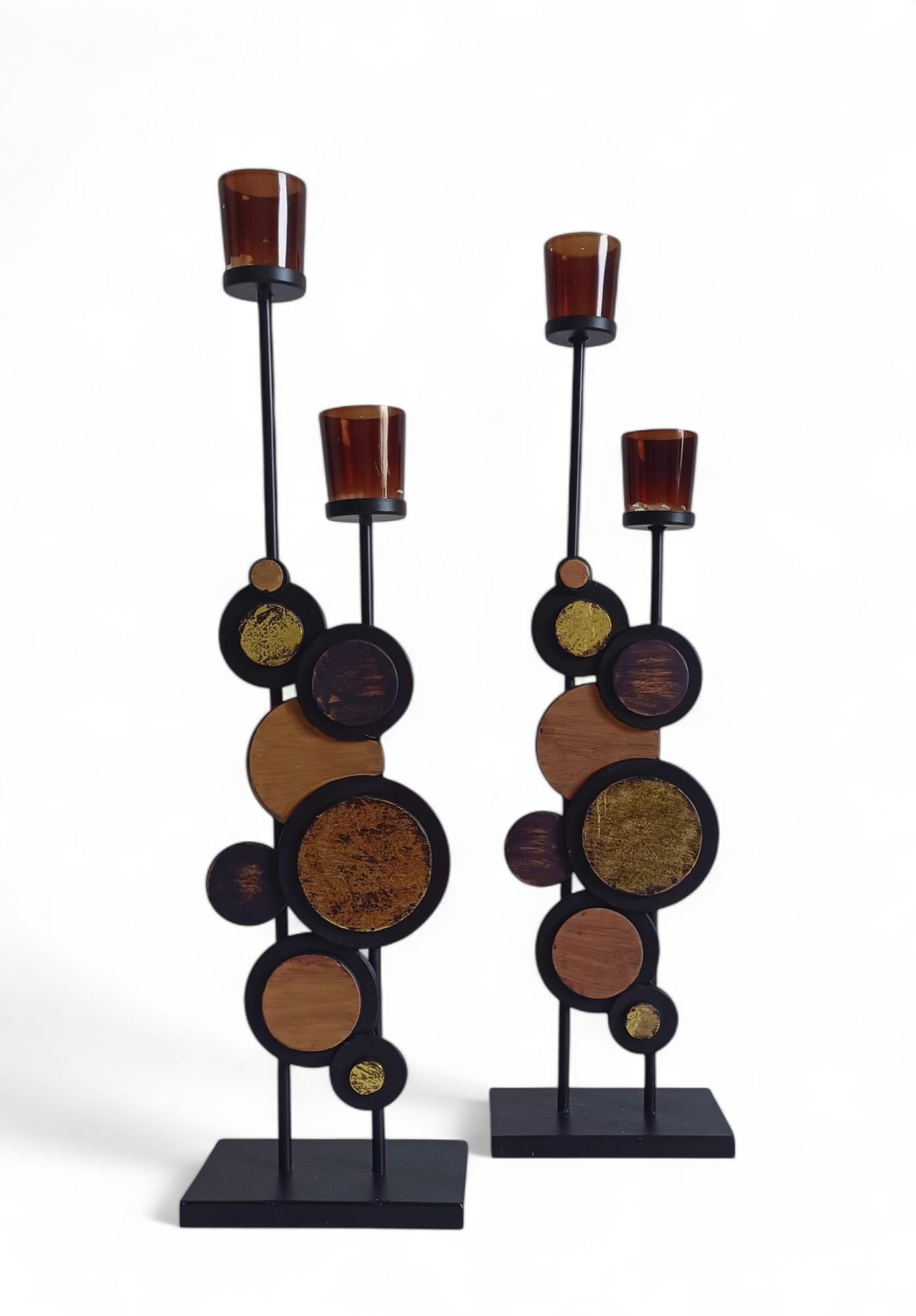 Large Pair of Mid-Century Italian Psychedelic Iron Candelabra, 1970s For Sale 7