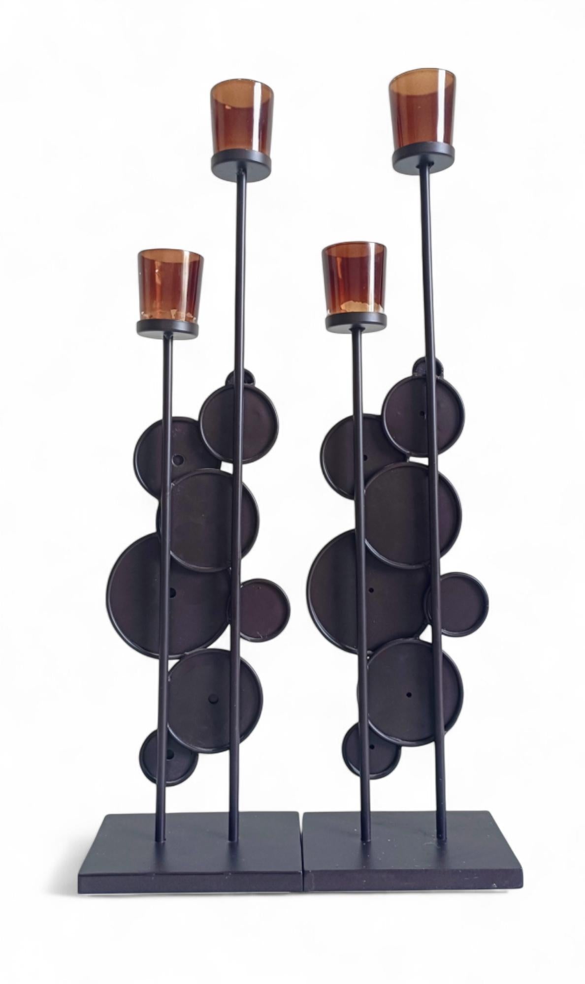 Large Pair of Mid-Century Italian Psychedelic Iron Candelabra, 1970s For Sale 8