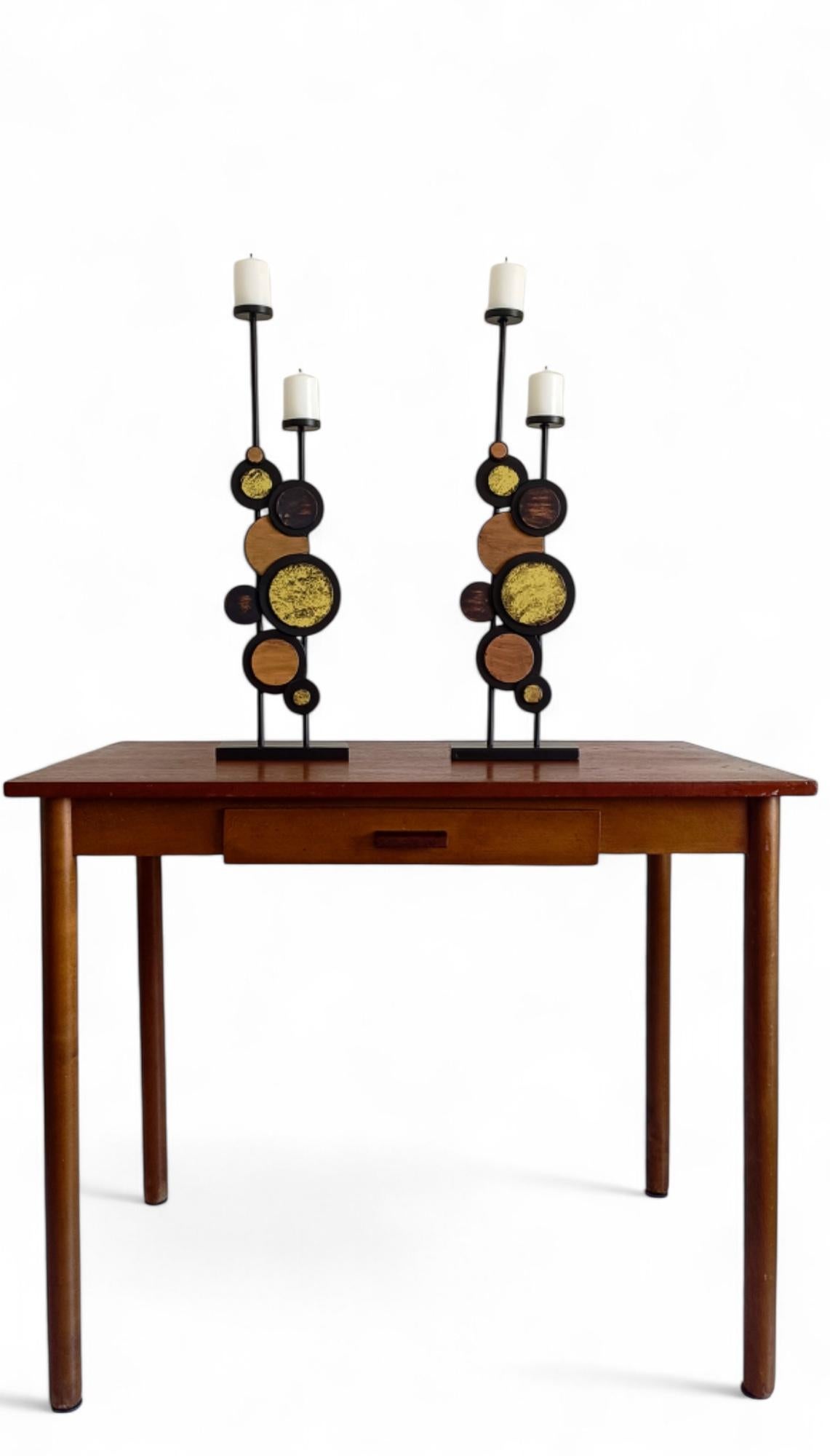 Enameled Large Pair of Mid-Century Italian Psychedelic Iron Candelabra, 1970s For Sale