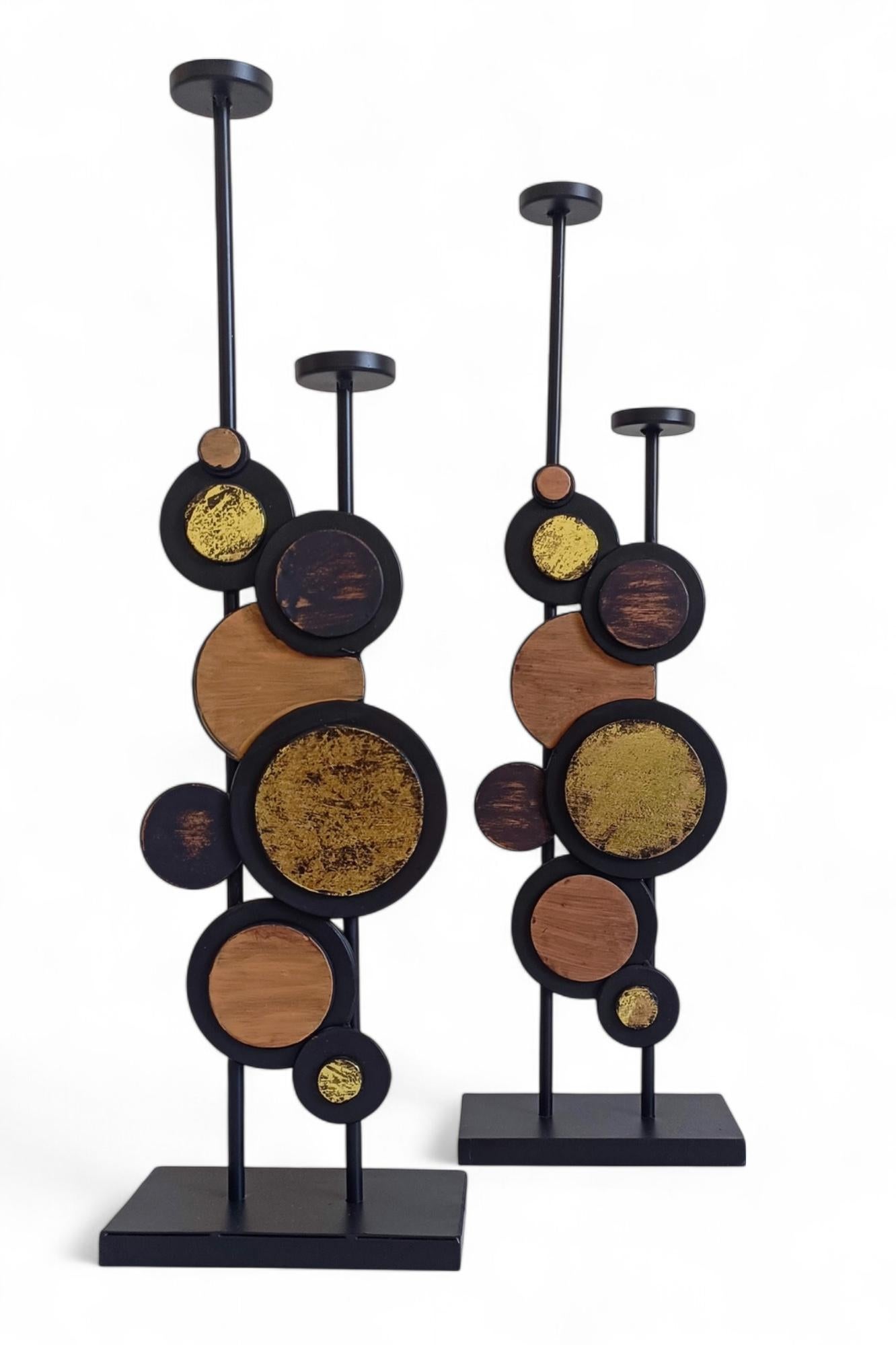 Late 20th Century Large Pair of Mid-Century Italian Psychedelic Iron Candelabra, 1970s For Sale