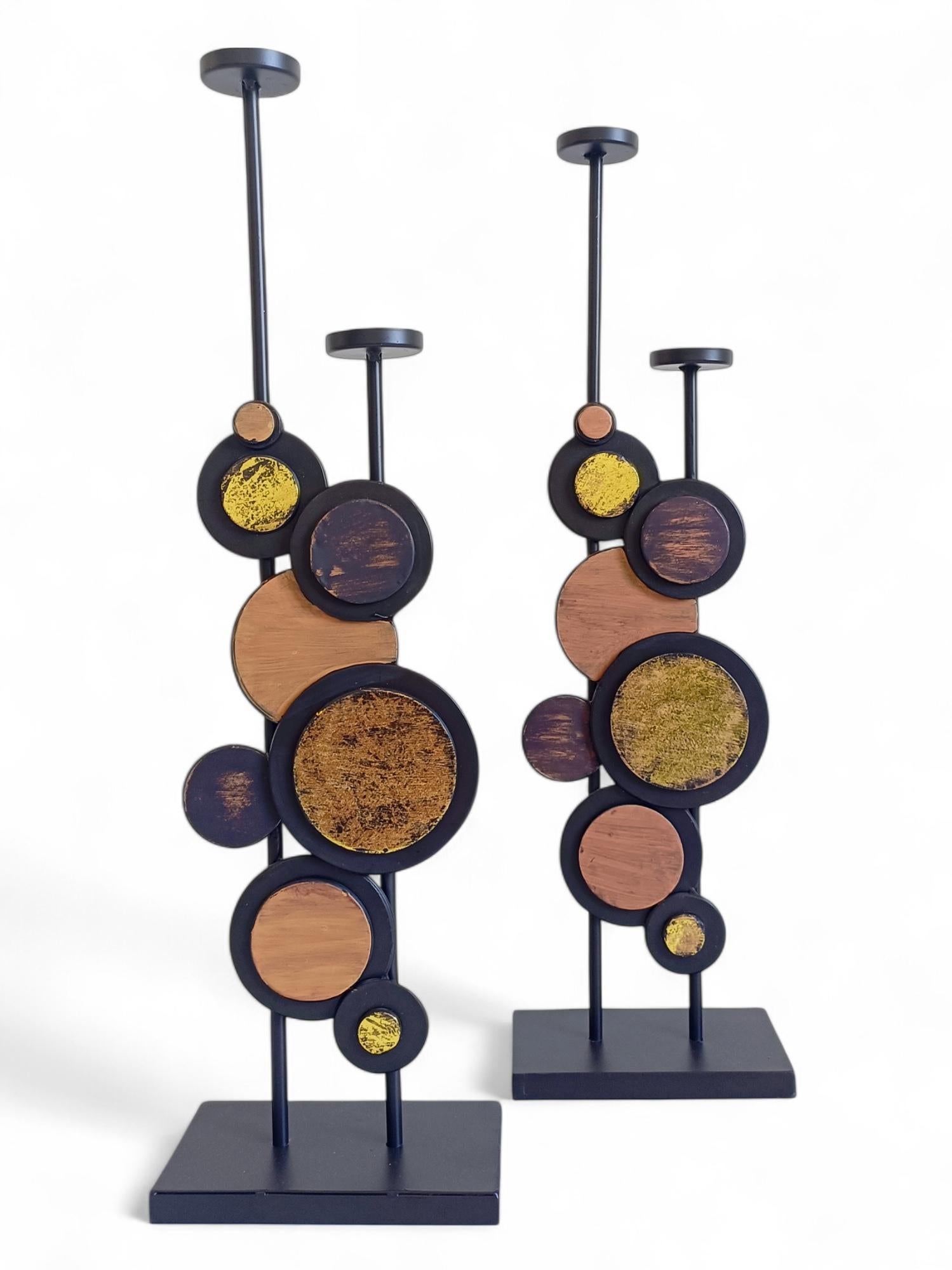 Metal Large Pair of Mid-Century Italian Psychedelic Iron Candelabra, 1970s For Sale