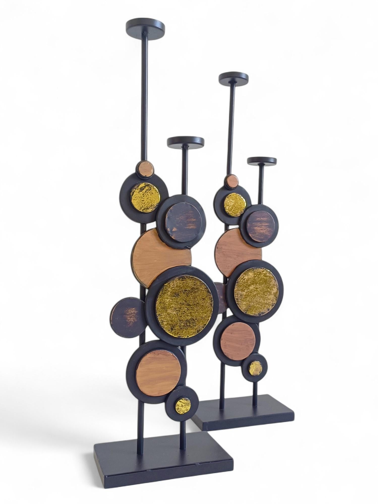 Large Pair of Mid-Century Italian Psychedelic Iron Candelabra, 1970s For Sale 2