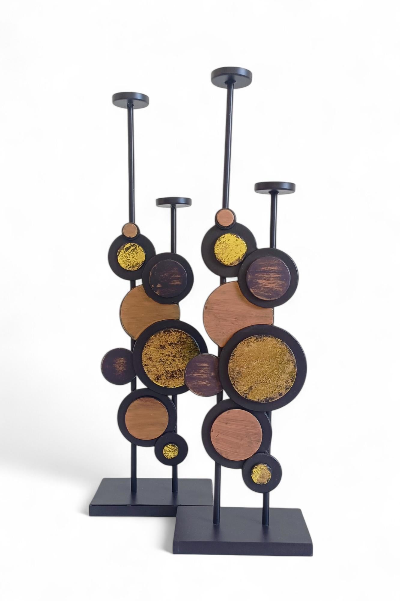 Large Pair of Mid-Century Italian Psychedelic Iron Candelabra, 1970s For Sale 3
