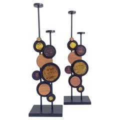 Large Pair of Mid-Century Italian Psychedelic Iron Candelabra, 1970s
