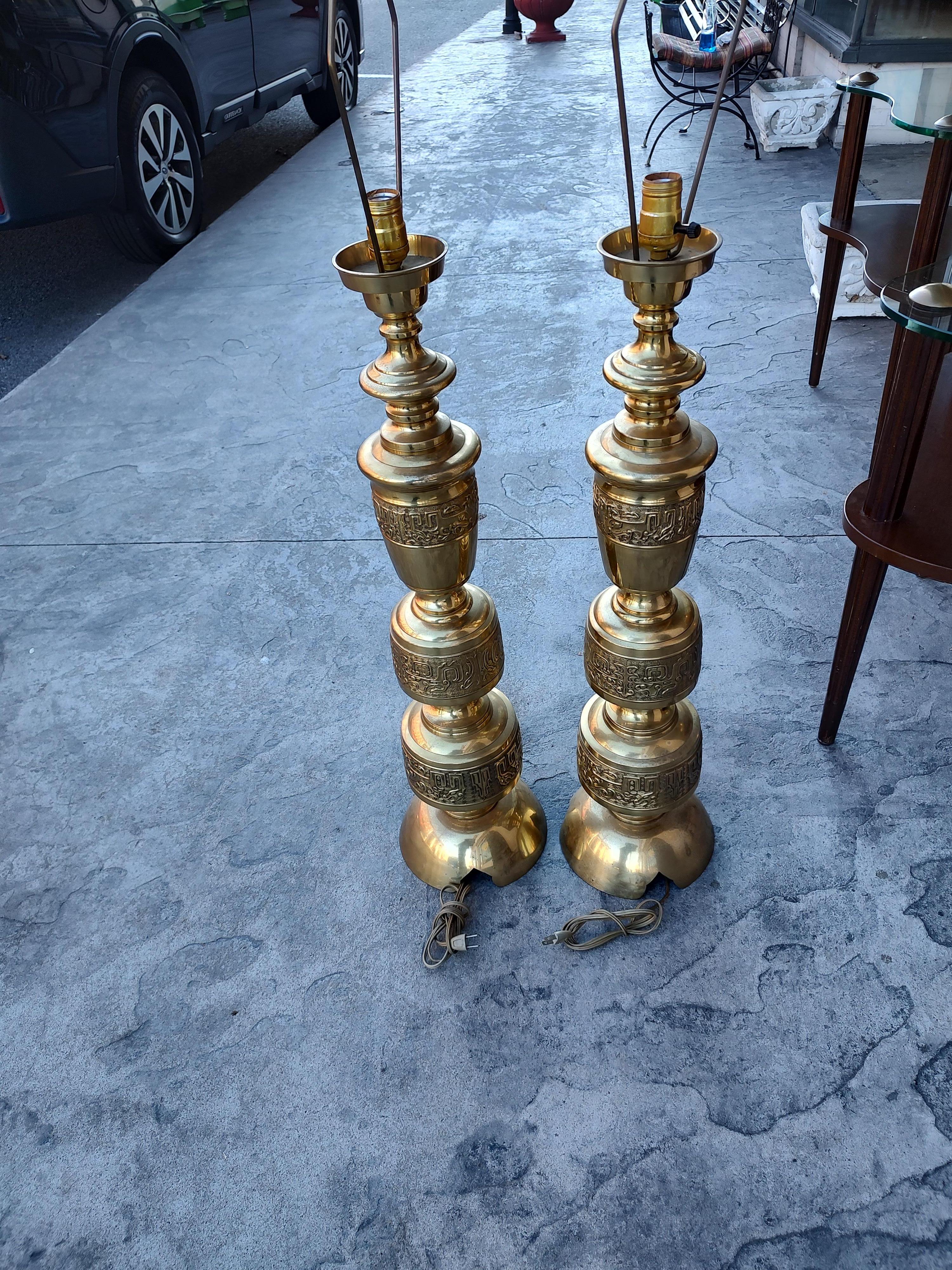 Brass Large Pair Mid-Century Modern Style of James Mont Hollywood Regency Table Lamps