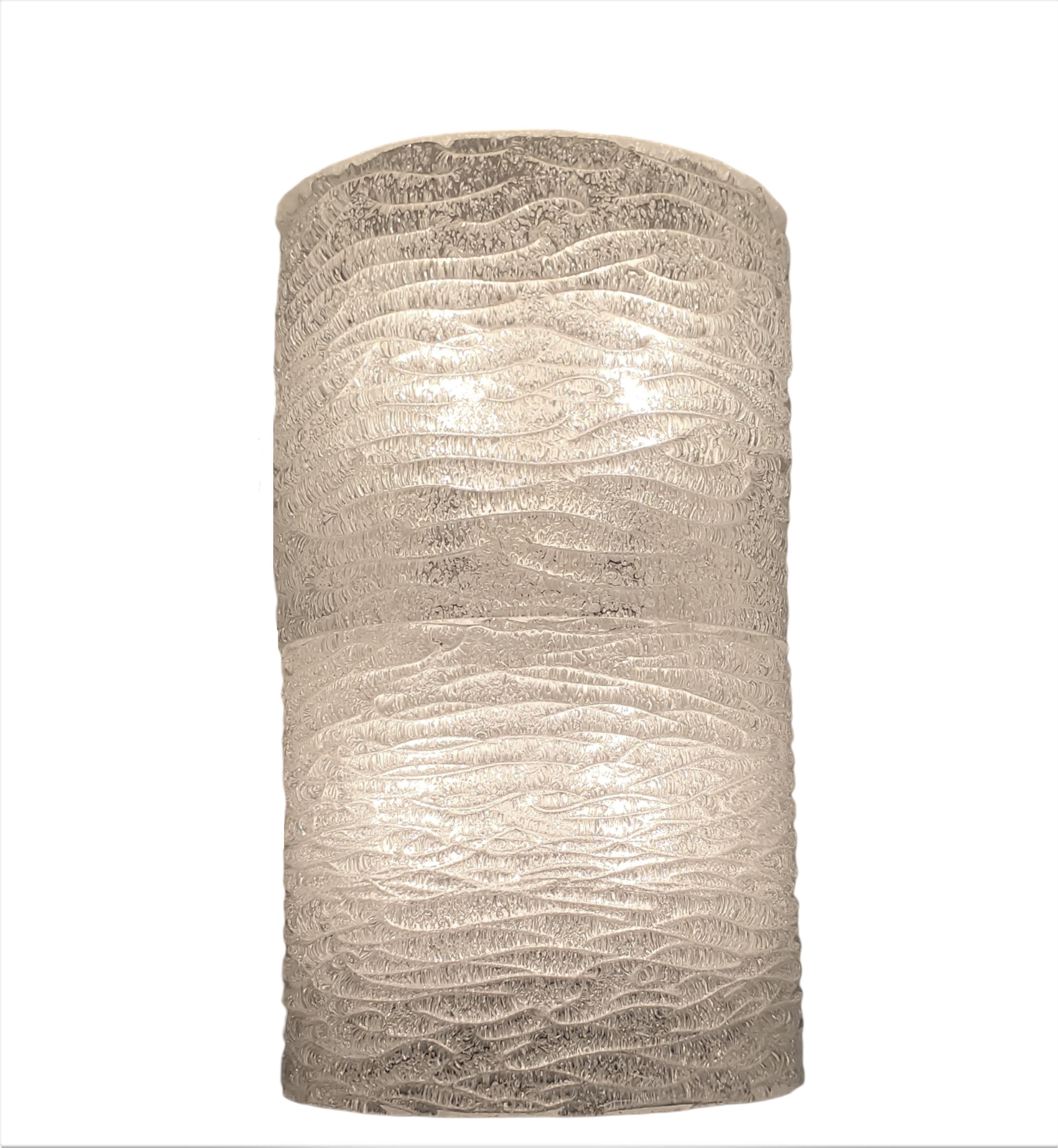 Large pair of Mid Century Modern frosted white textured and ribbed wall sconces For Sale 6